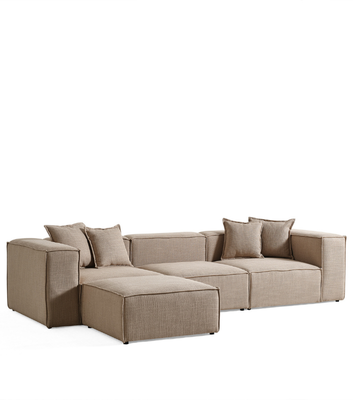 Volye Comfort Köşe Koltuk Dokuma Keten Koyu Bej 1003