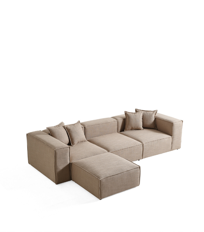 Volye Comfort Köşe Koltuk Dokuma Keten Koyu Bej 1003