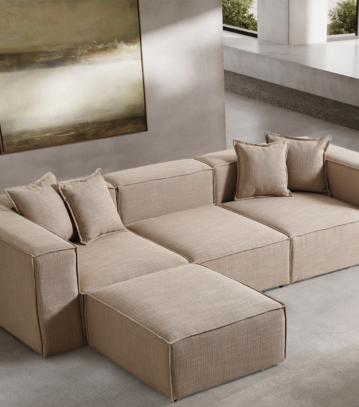 Volye Comfort Köşe Koltuk Dokuma Keten Koyu Bej 1003