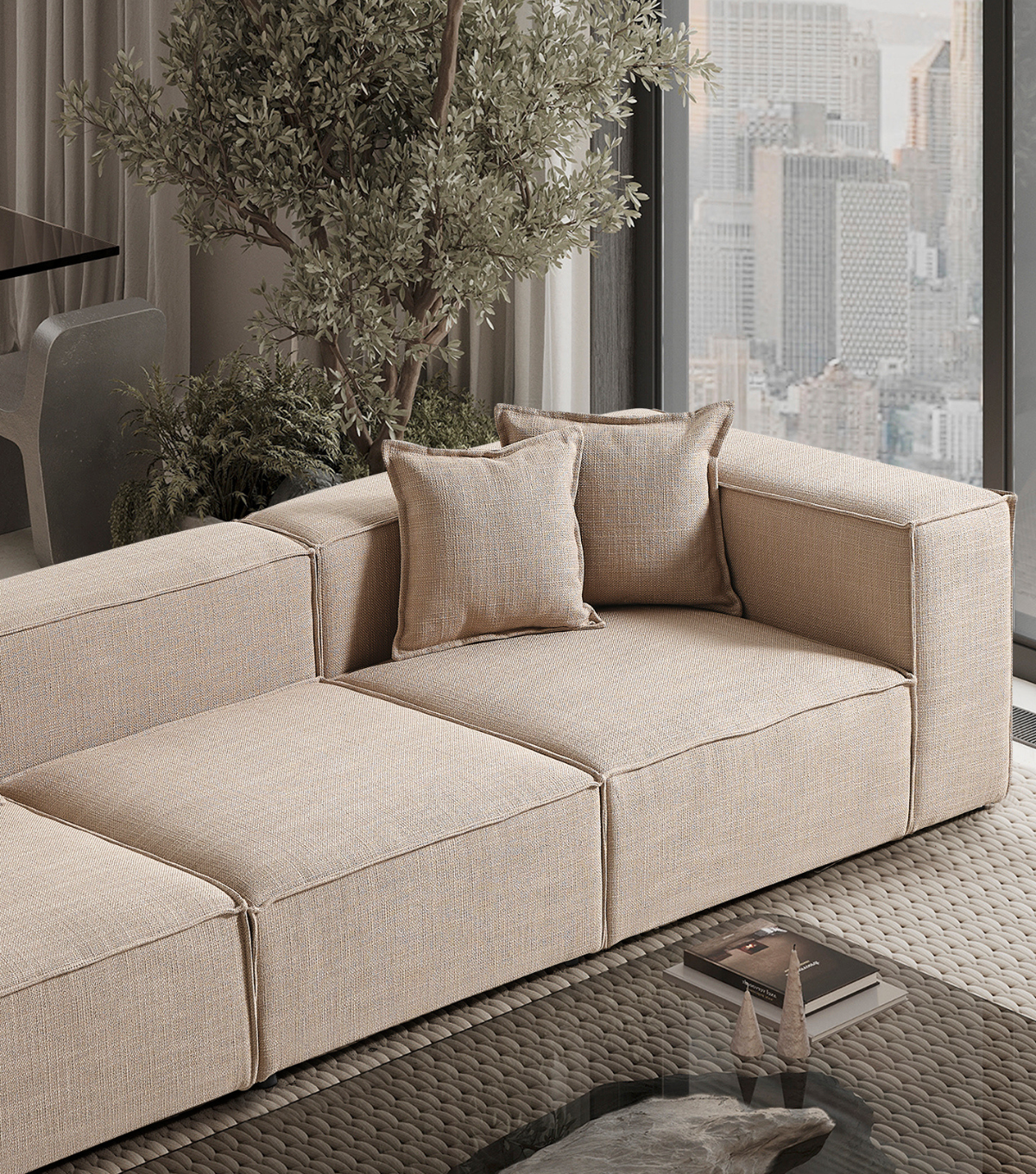 Volye Comfort Üçlü Kanepe Keten Koyu Bej 1003 *315