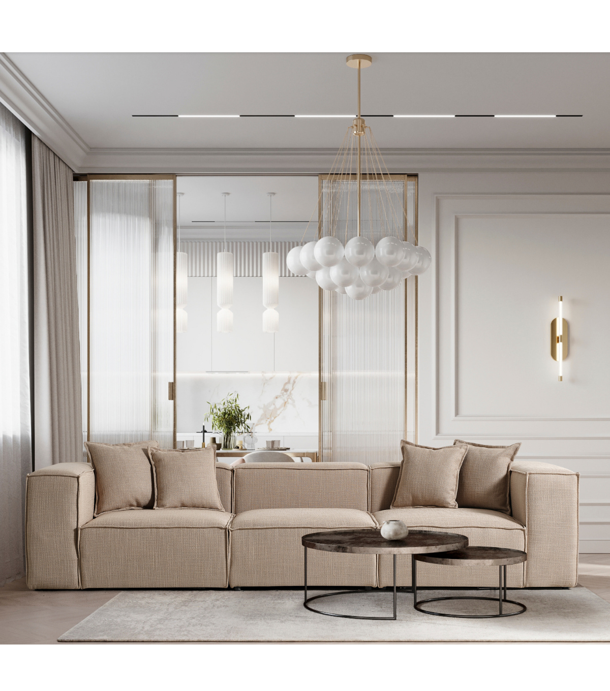 Volye Comfort Üçlü Kanepe Keten Koyu Bej 1003 *315