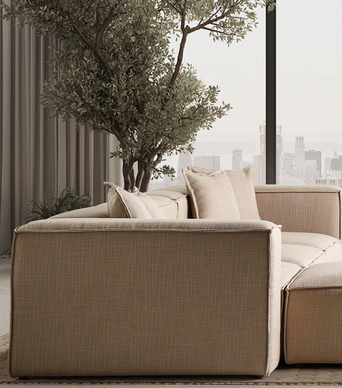Volye Comfort Üçlü Kanepe Keten Koyu Bej 1003 *315