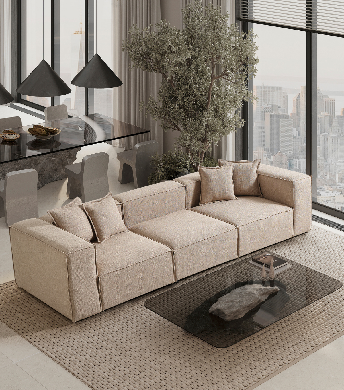 Volye Comfort Üçlü Kanepe Keten Koyu Bej 1003 *315