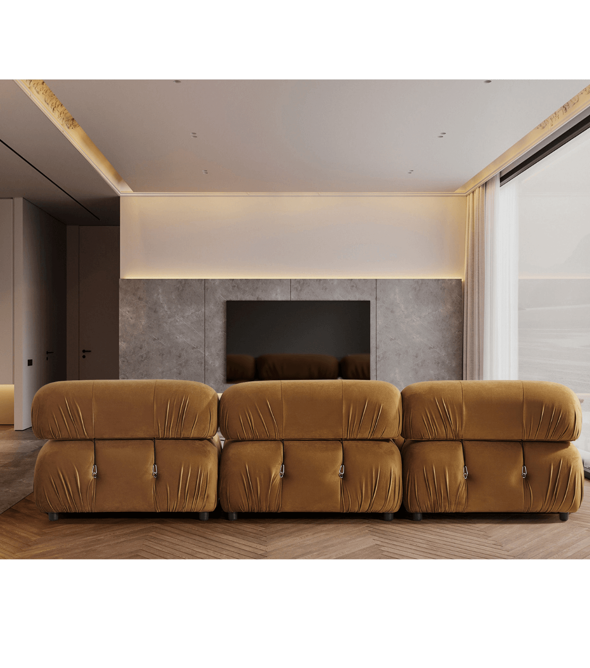 Voyage Kapitone Üçlü Kanepe Kadife 1080