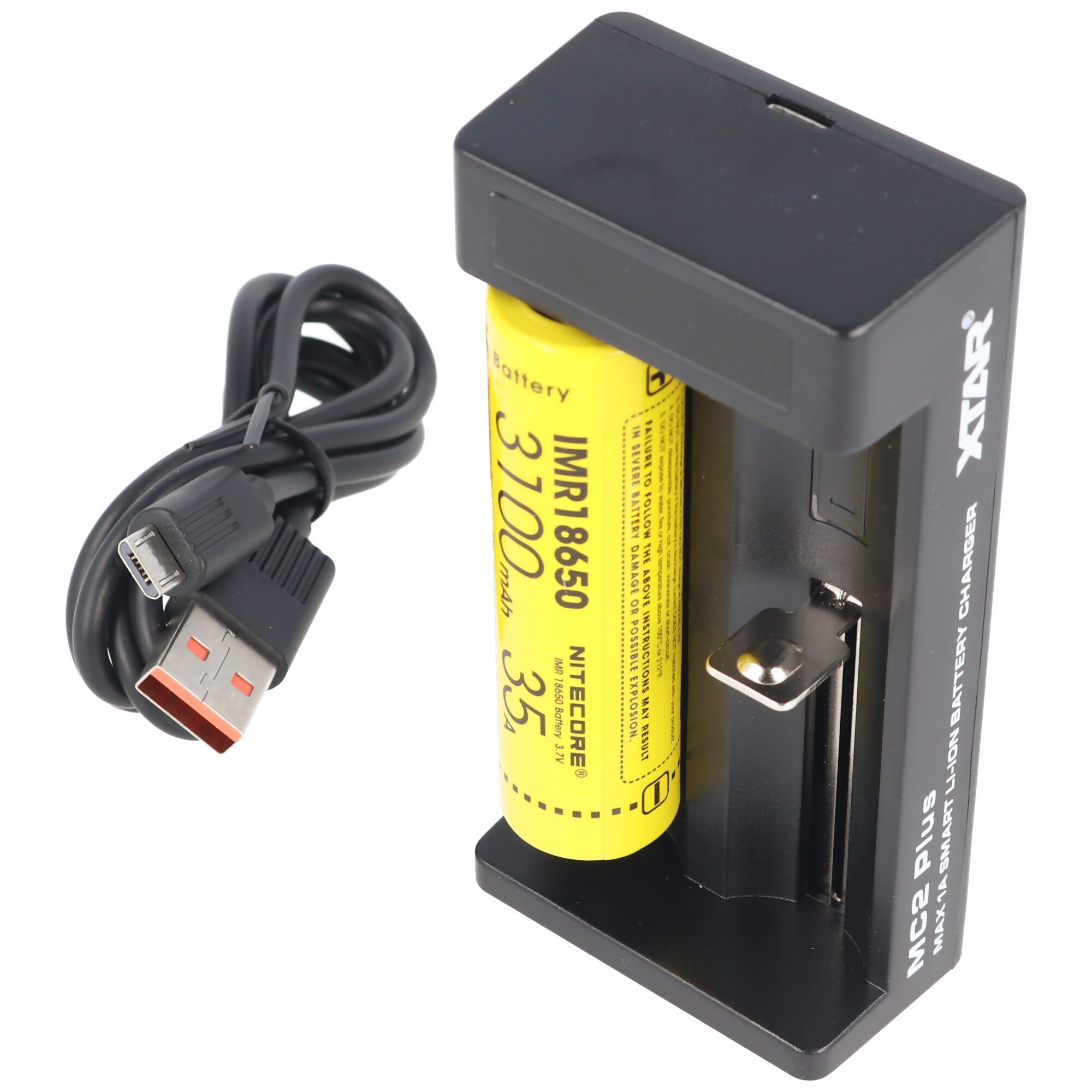 10440.14500.14650, 16340, 17335, 17500, 17670.18350.18490, 18500, 18650, 18700, 20700, 21700 için uygun maksimum 1A şarj akımına sahip Xtar MC2 Plus 2 bağlantı noktalı şarj cihazı