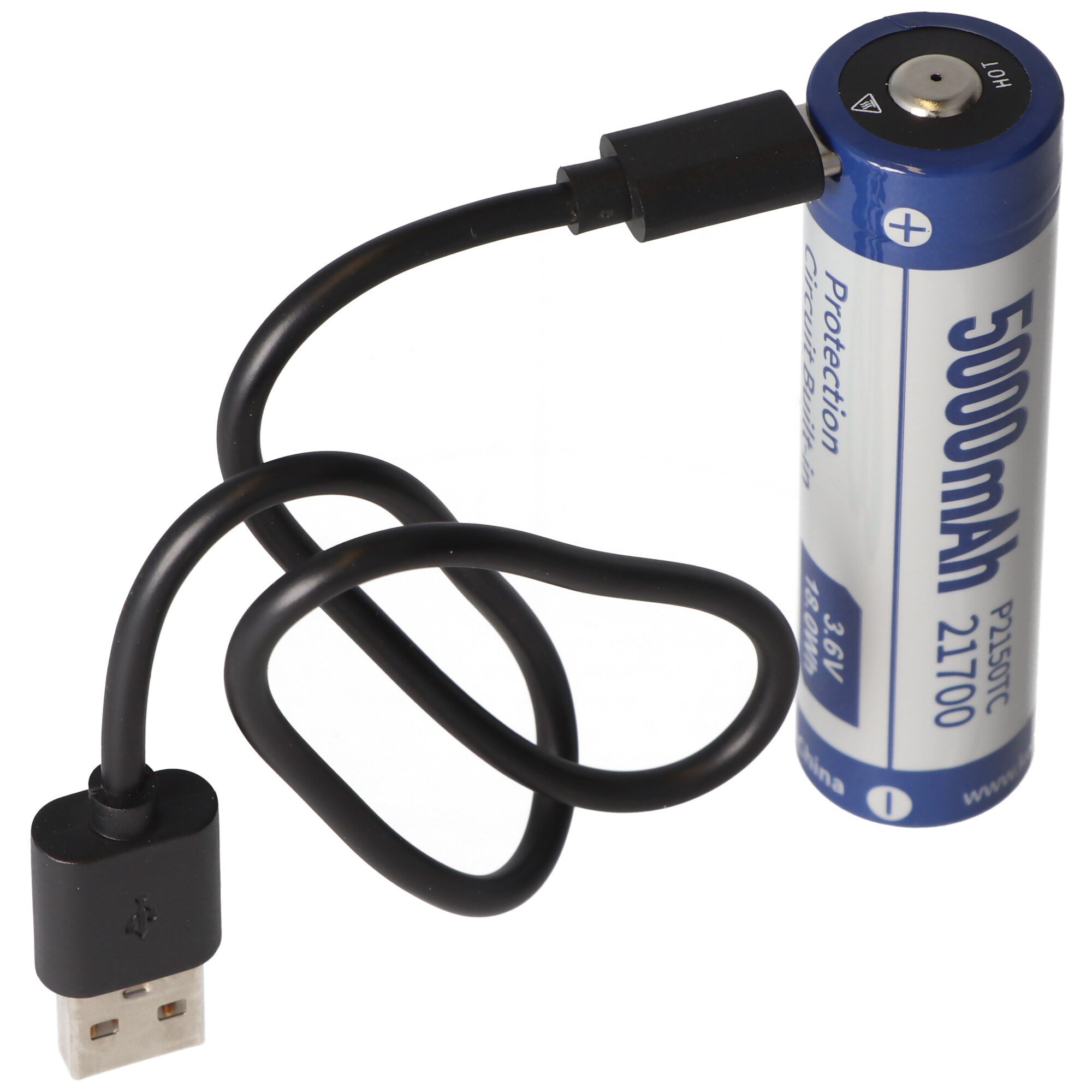 2 adet 21700 Li-ion pil 5000mAh 3.7V - 3.6V 76,2x21,4mm PCB korumalı, USB-C şarj seçeneği dahil