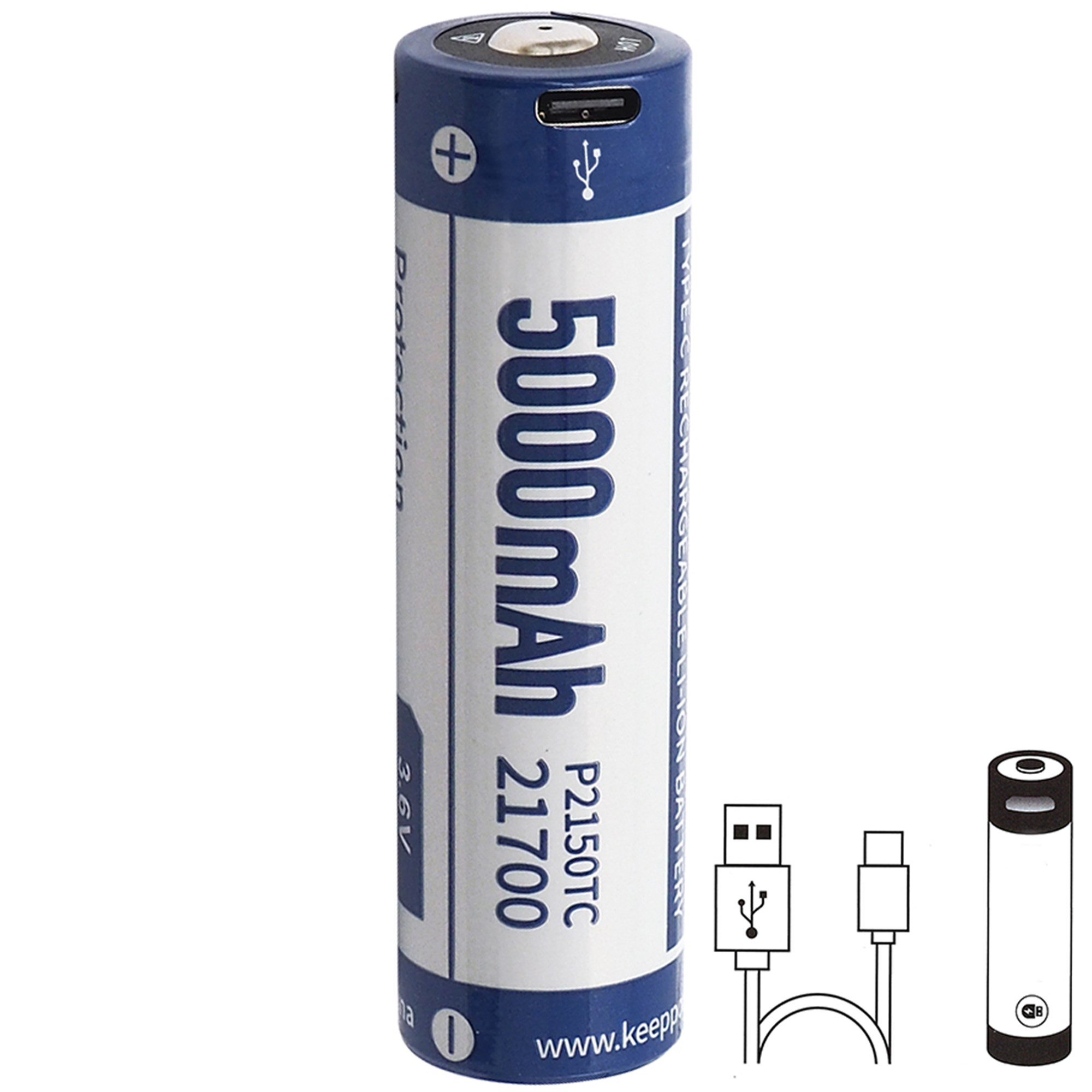 21700 Li-ion pil 5000mAh Li-ion 3.7V - 3.6V 76,2x21.4mm, PCB korumalı, USB-C şarj seçeneği dahil P2150TC
