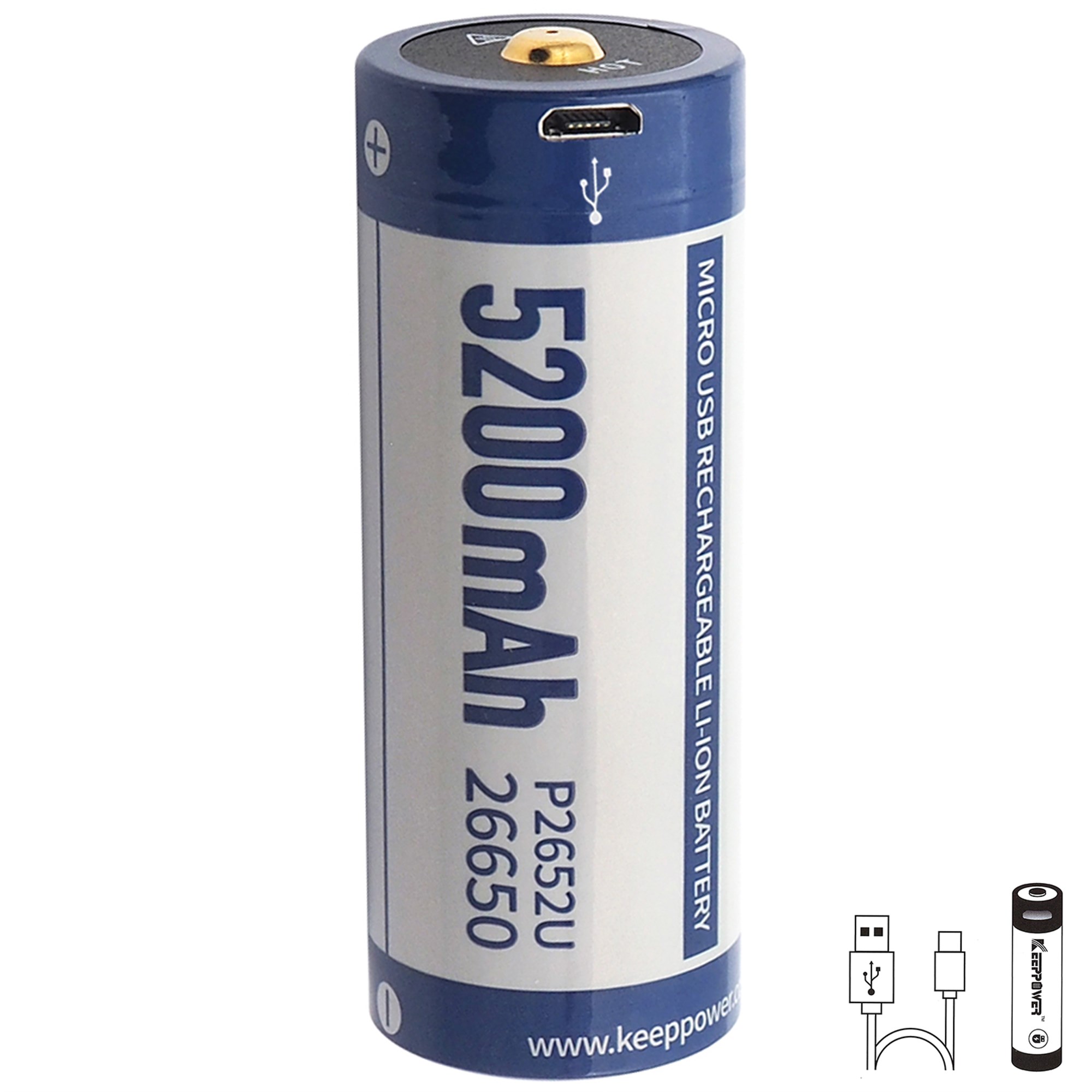 5200mAh 26650 Li-Ion pil 3.7 volt PCB, USB şarj seçeneği ile korumalı