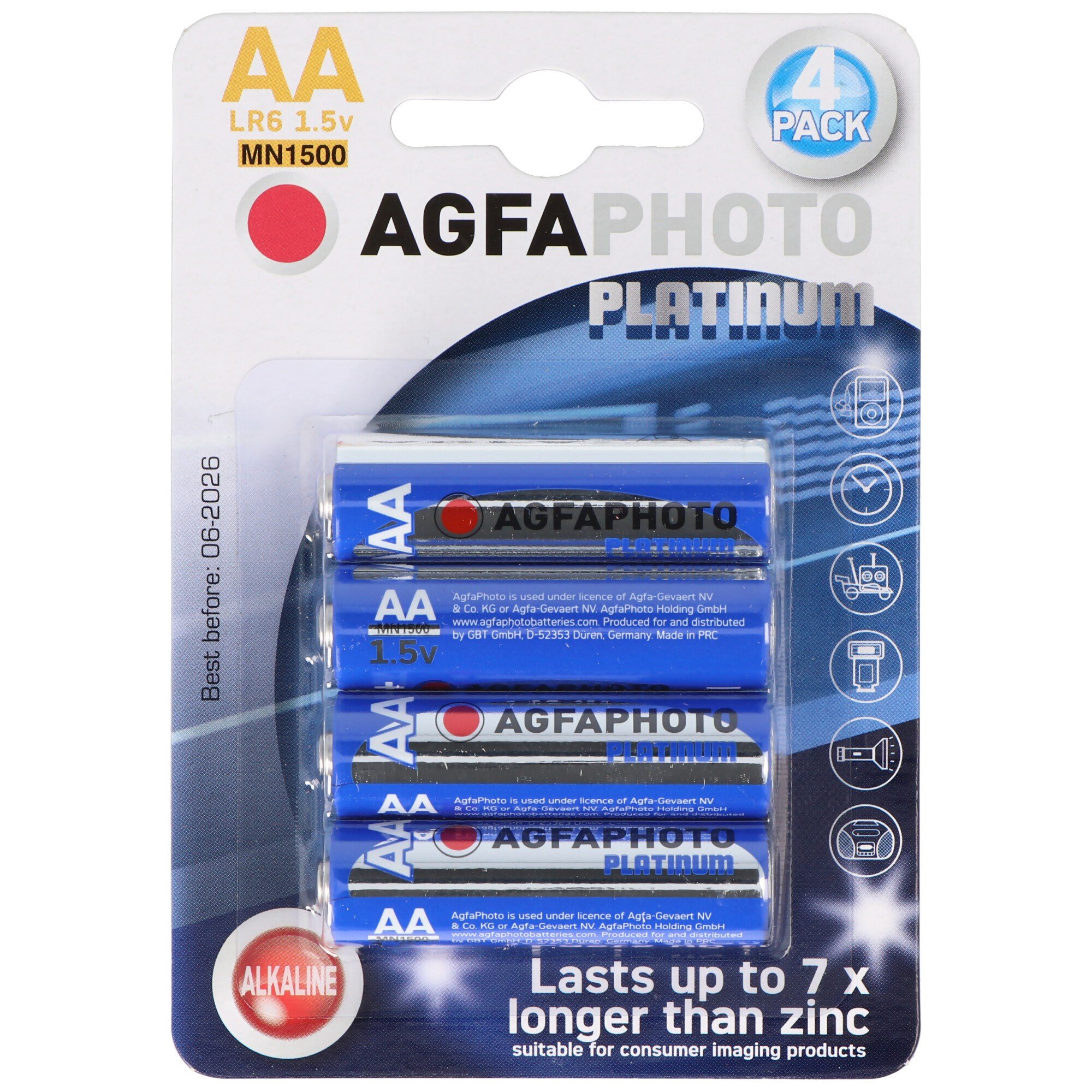 AgfaPhoto LR06 Mignon AA pil alkalin manganez 1.5 volt 4 adet platin