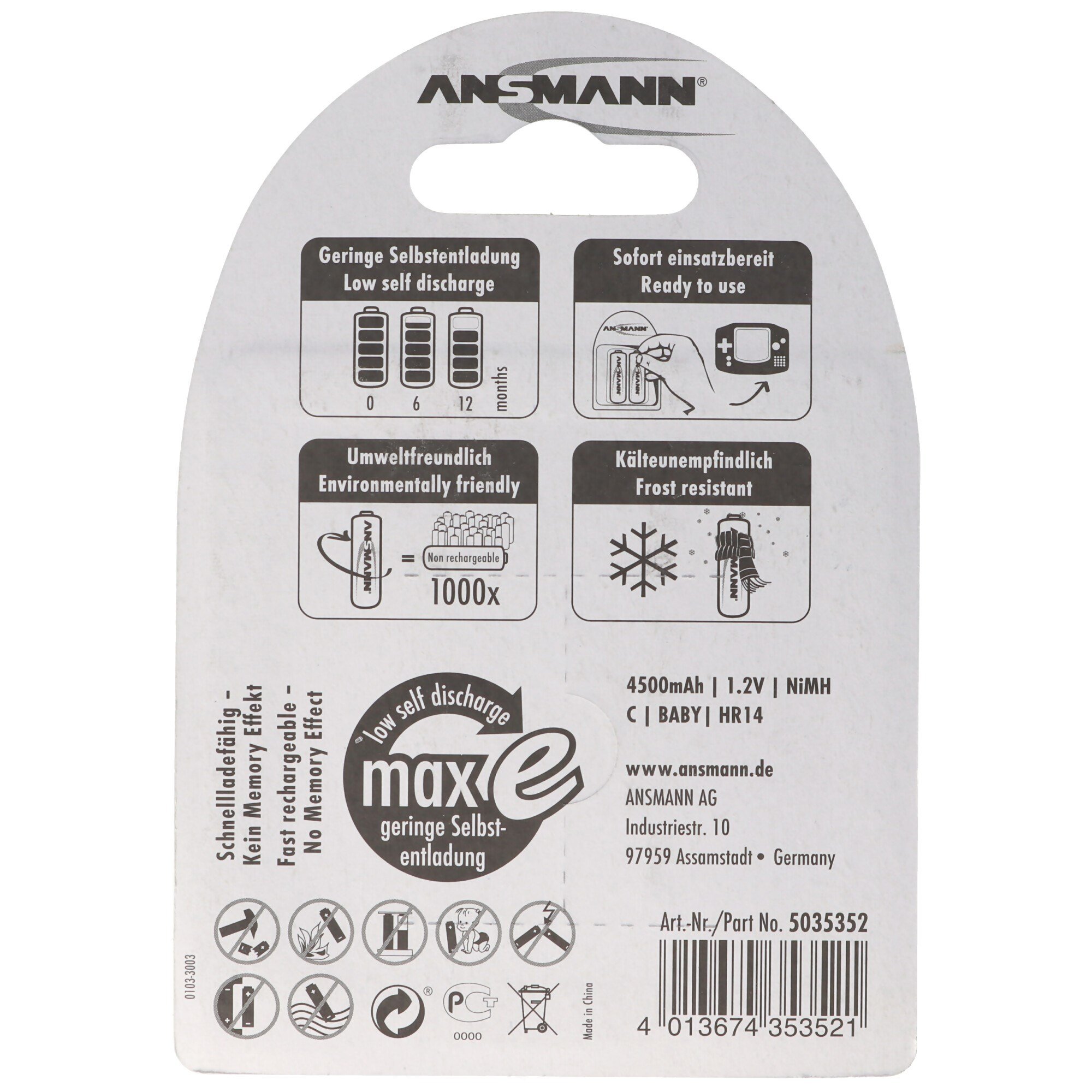 Ansmann maxE Baby C LR14 4500mAh NiMH pil, 2'li blisterde