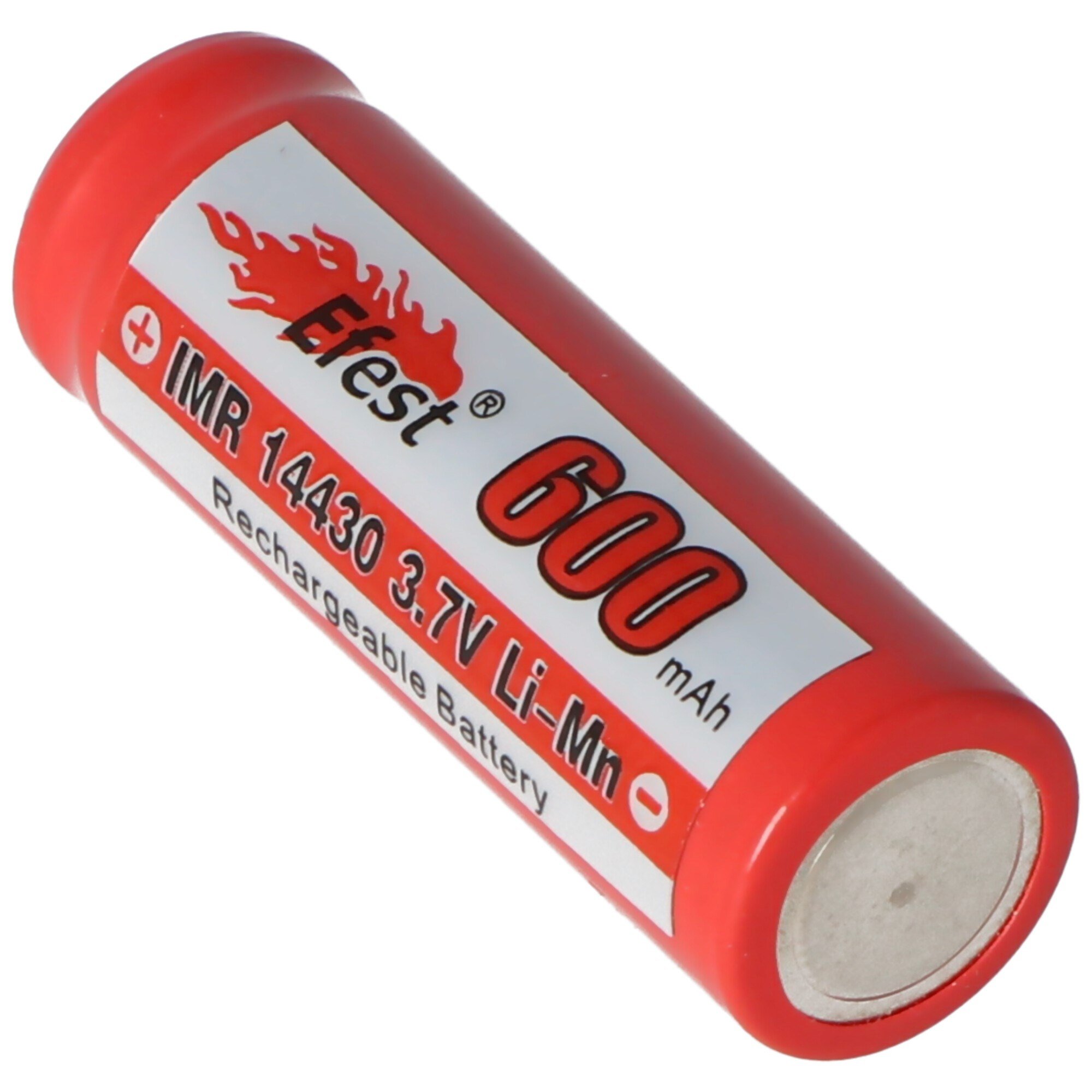 Efest IMR 14430 600mAh 3.6V - pozitif kutup düz 3.7V Li-ion pil, boyutlar 42.63x14.4mm