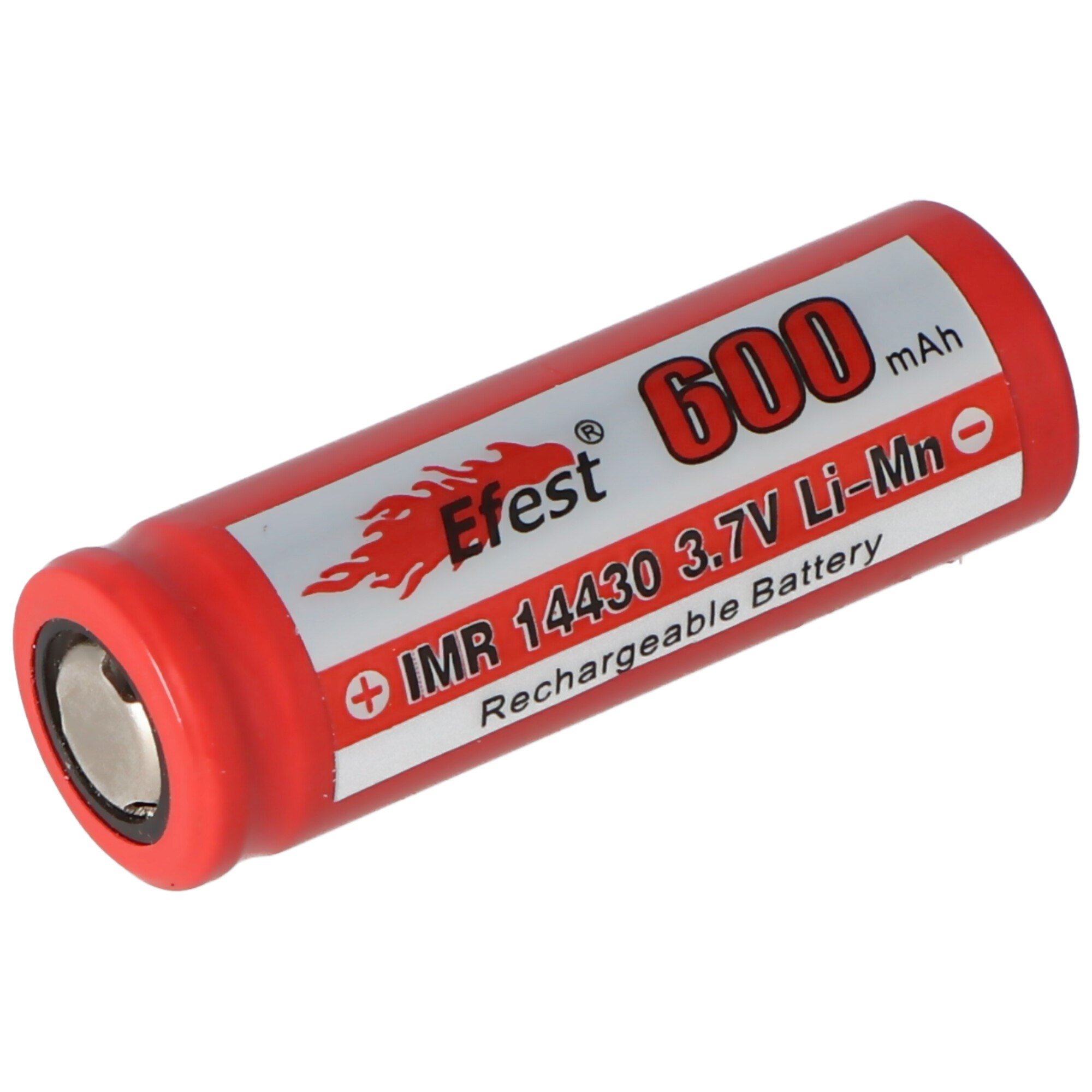 Efest IMR 14430 600mAh 3.6V - pozitif kutup düz 3.7V Li-ion pil, boyutlar 42.63x14.4mm