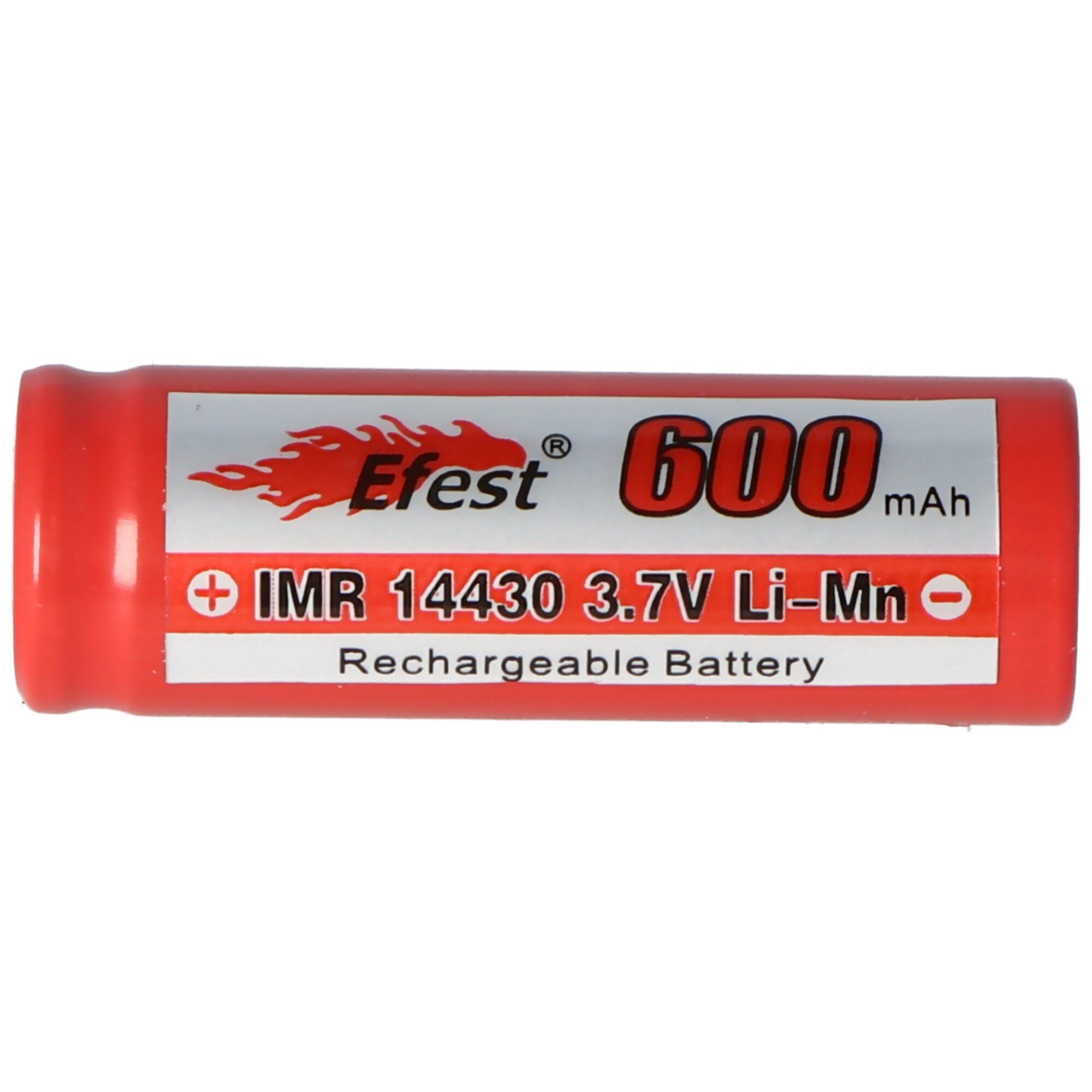 Efest IMR 14430 600mAh 3.6V - pozitif kutup düz 3.7V Li-ion pil, boyutlar 42.63x14.4mm