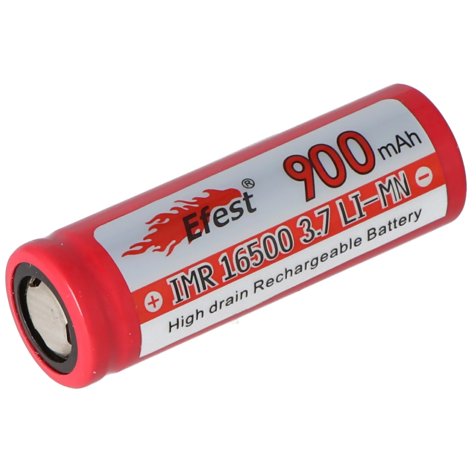 Efest IMR 16500 900mAh 3.6V - 3.7V Li-ion pil pozitif kutup düz, boyutlar 50.05x16.6mm not