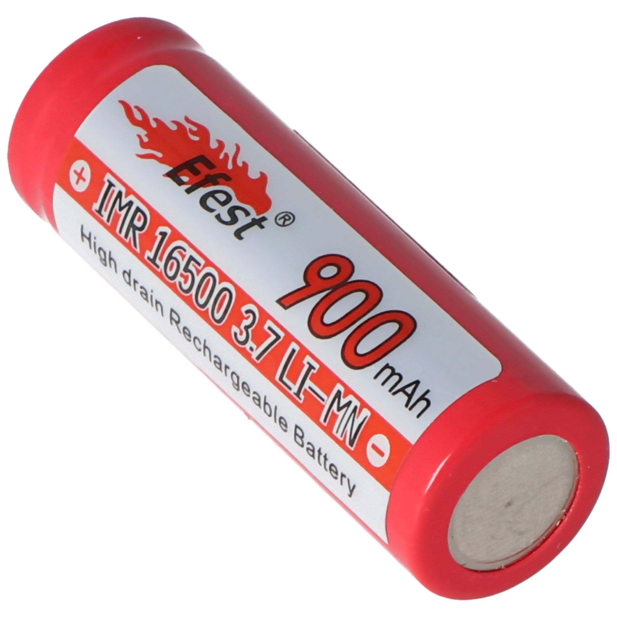 Efest IMR 16500 900mAh 3.6V - 3.7V Li-ion pil pozitif kutup düz, boyutlar 50.05x16.6mm not