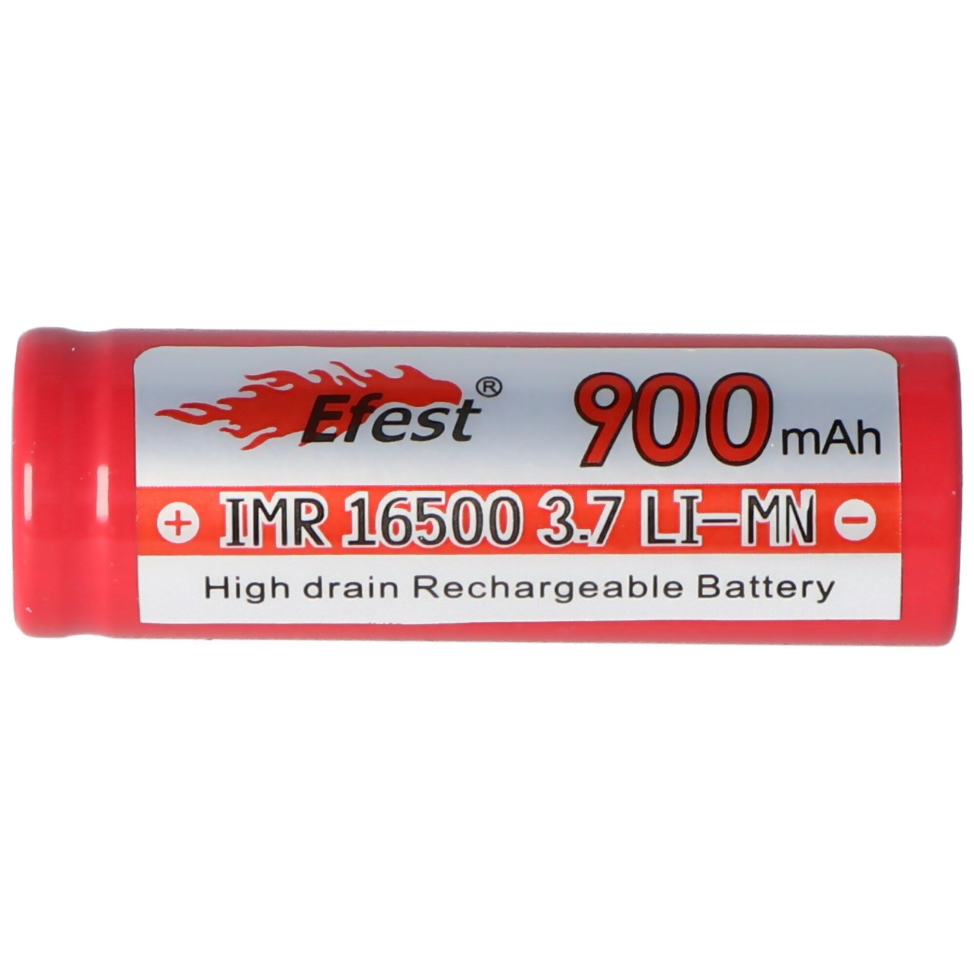 Efest IMR 16500 900mAh 3.6V - 3.7V Li-ion pil pozitif kutup düz, boyutlar 50.05x16.6mm not