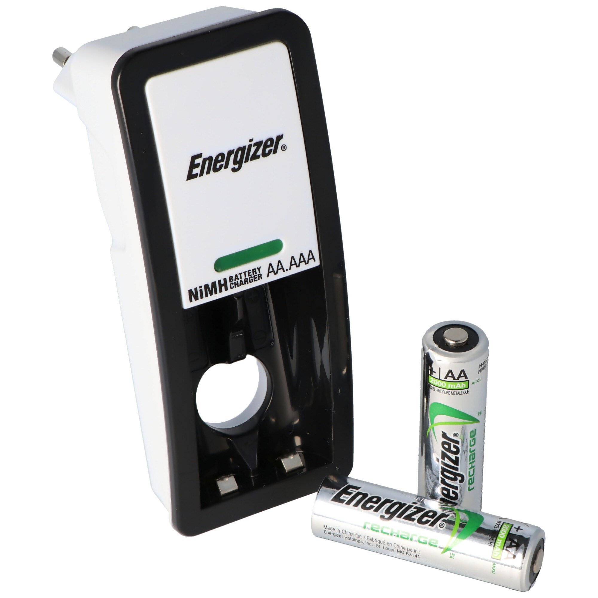 Energizer Mini Şarj Cihazı, 2 AA NiMH şarj edilebilir pil, 2000mAh fişli şarj cihazı dahil