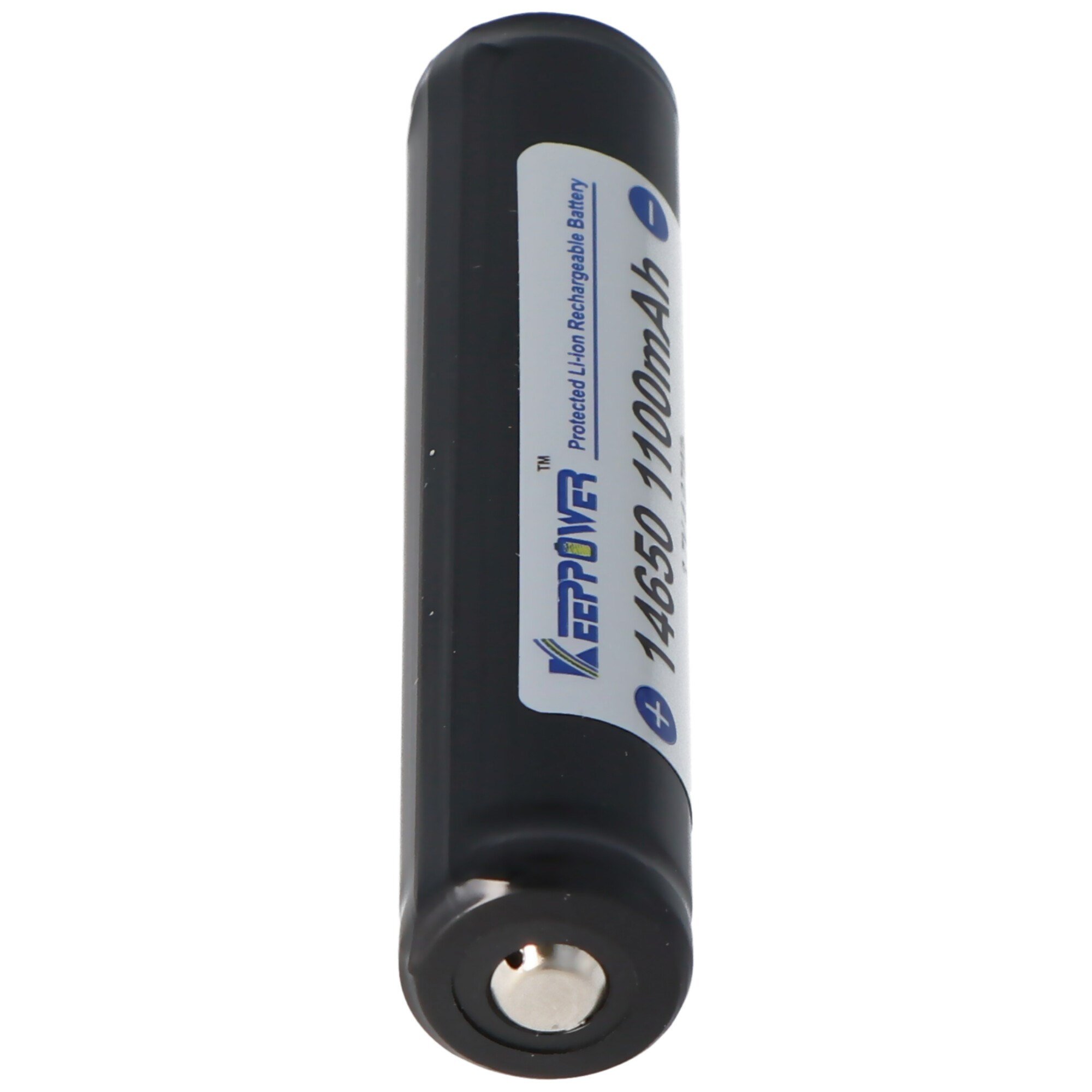 Keeppower 14650 1100mAh, 3.6V - 3.7V Li-ion pil PCB korumalı, boyutlar 67.45x14.15