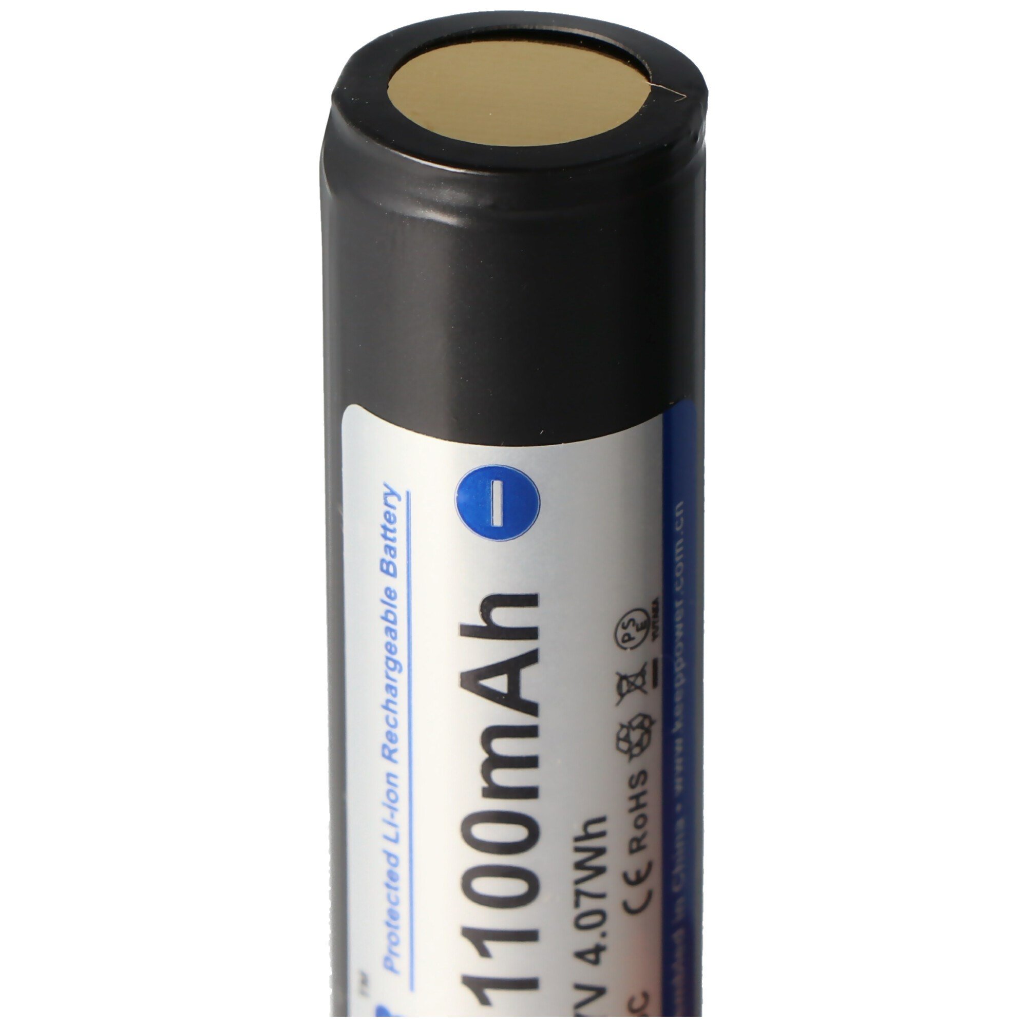 Keeppower 14650 1100mAh, 3.6V - 3.7V Li-ion pil PCB korumalı, boyutlar 67.45x14.15