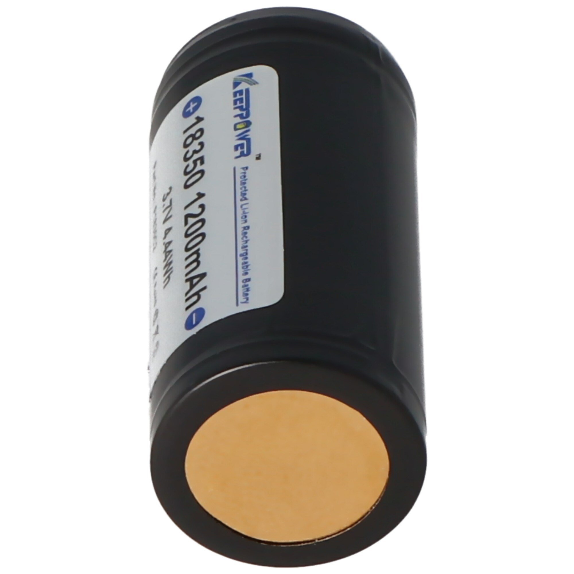 Keeppower 18350 - 1200mAh, 3.6V - 3.7V Li-ion pil korumalı, boyutlar not yaklaşık 39x18,6 mm