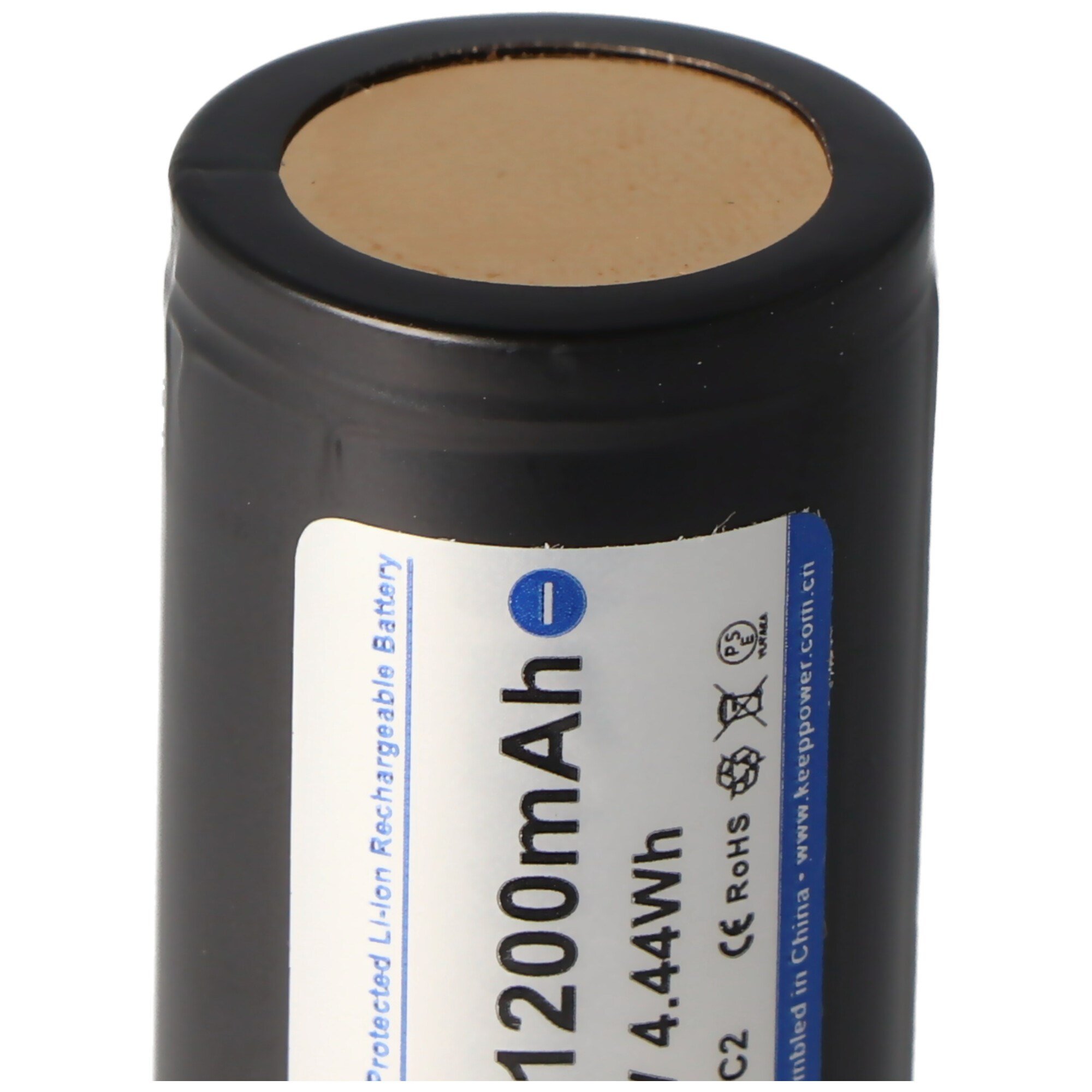 Keeppower 18350 - 1200mAh, 3.6V - 3.7V Li-ion pil korumalı, boyutlar not yaklaşık 39x18,6 mm