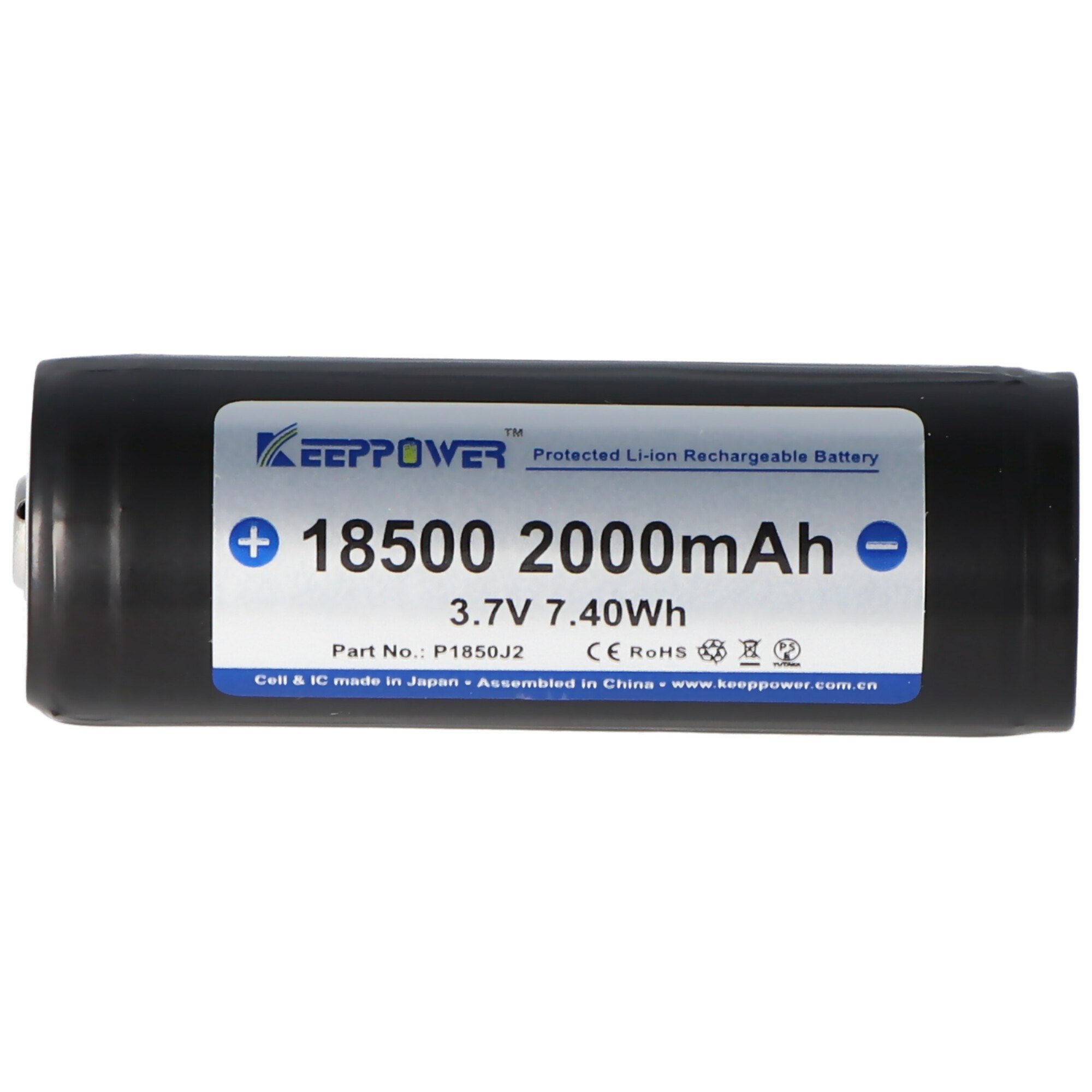 Keeppower 18500 - 2000mAh, 3.6V - 3.7V Li-ion pil korumalı