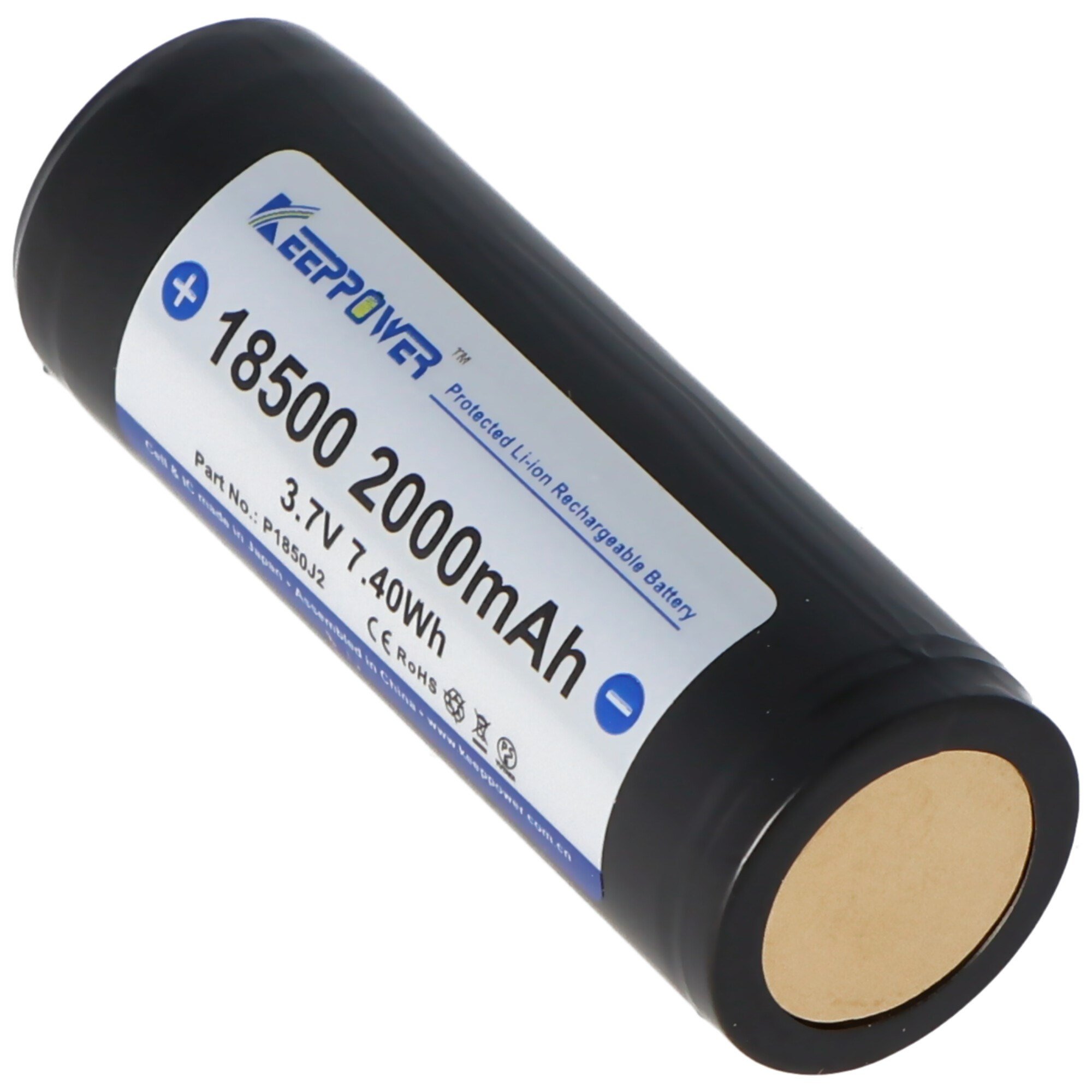 Keeppower 18500 - 2000mAh, 3.6V - 3.7V Li-ion pil korumalı