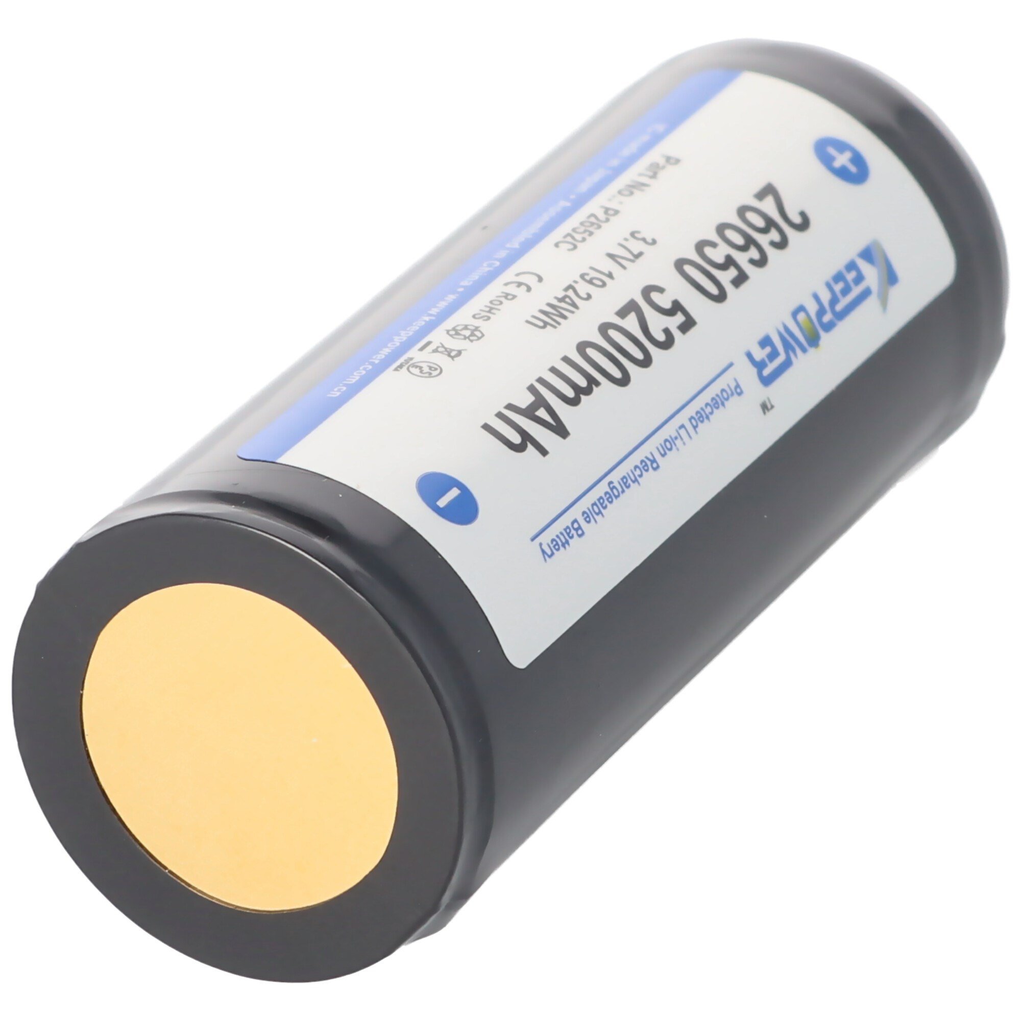 Keeppower 26650 - 5200mAh, 3.6V - 3.7V Li-Ion pil PCB korumalı 69.5x26.8mm