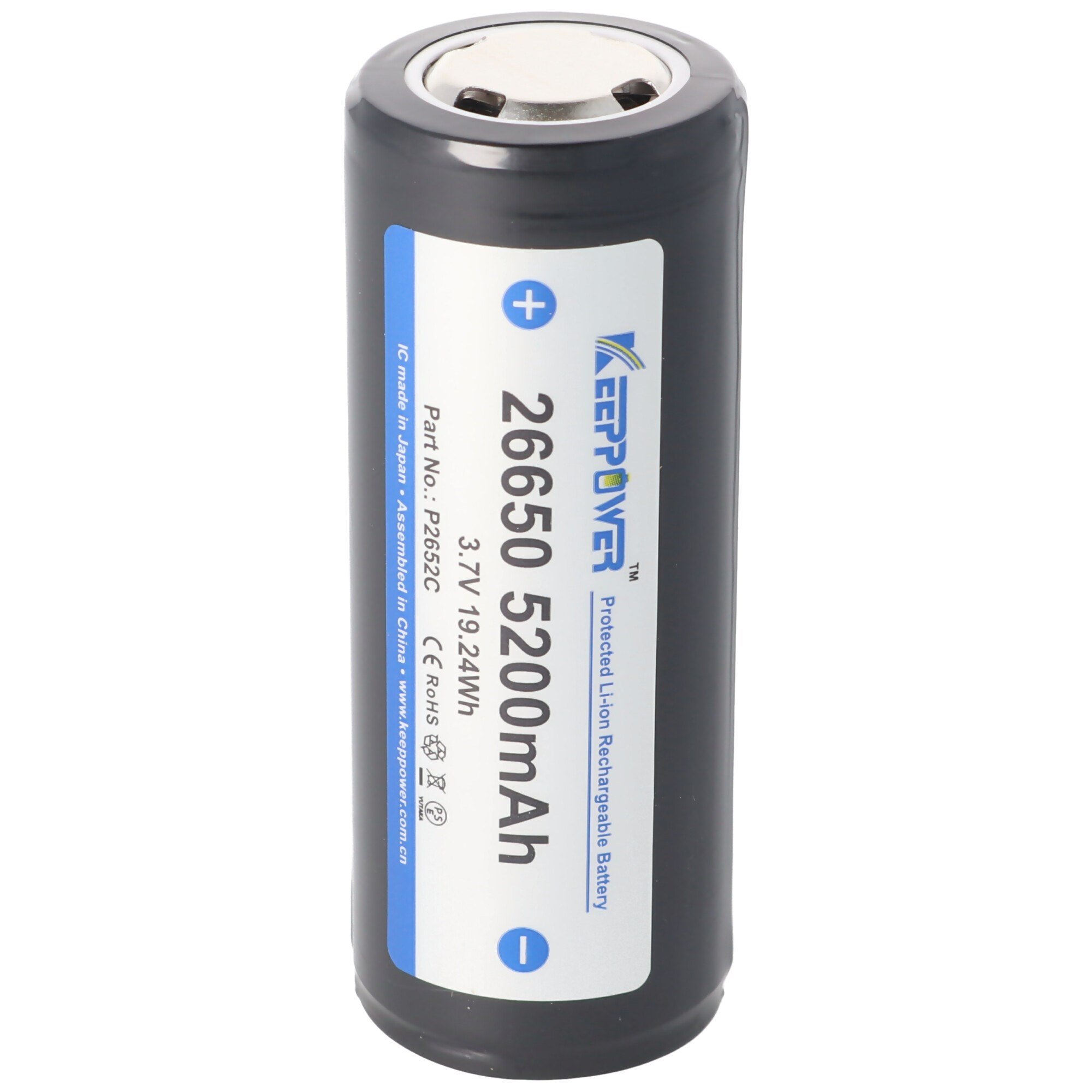 Keeppower 26650 - 5200mAh, 3.6V - 3.7V Li-Ion pil PCB korumalı 69.5x26.8mm