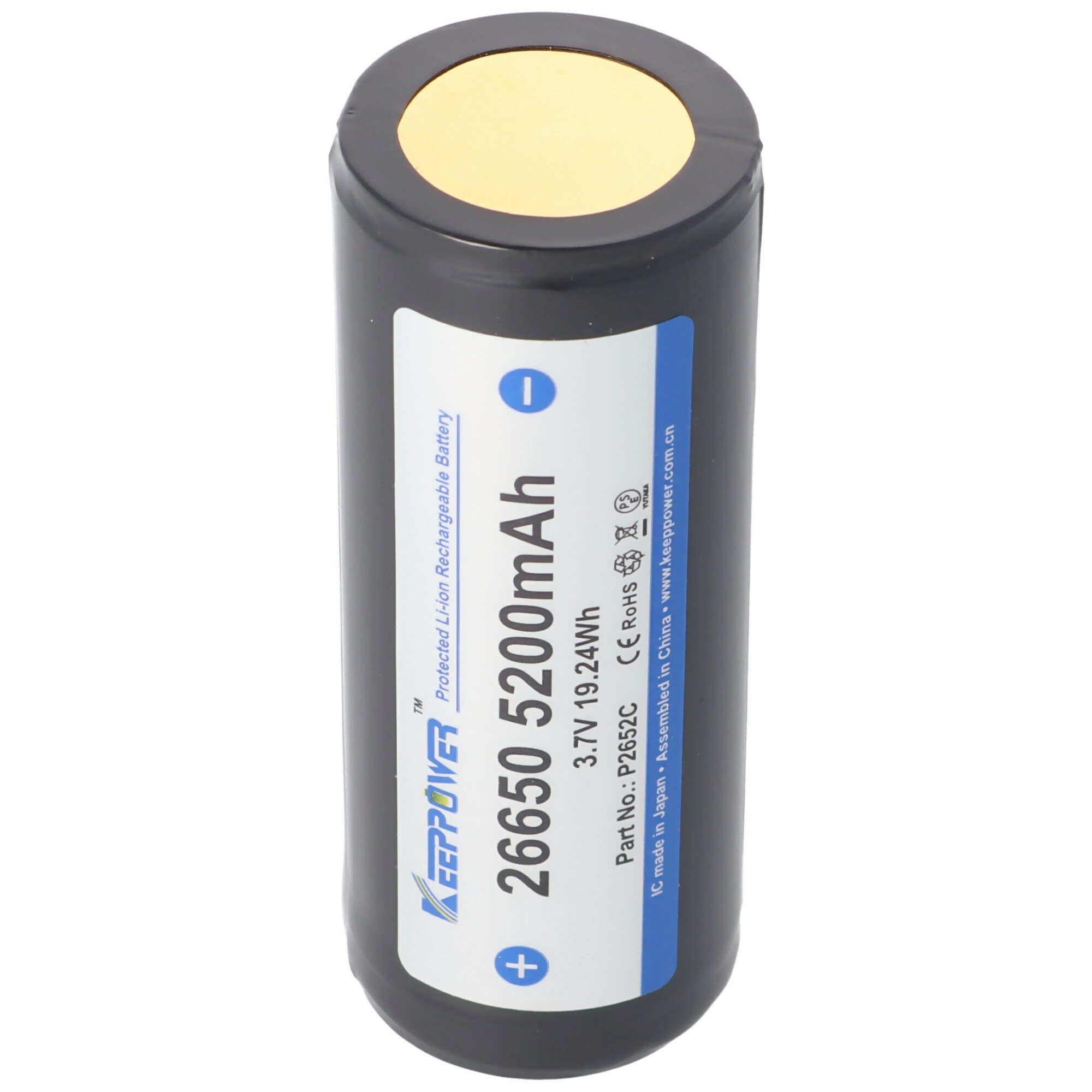 Keeppower 26650 - 5200mAh, 3.6V - 3.7V Li-Ion pil PCB korumalı 69.5x26.8mm