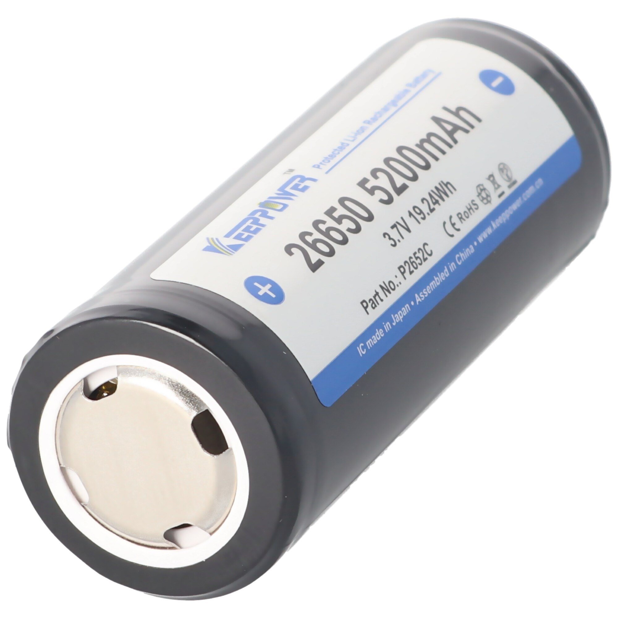 Keeppower 26650 - 5200mAh, 3.6V - 3.7V Li-Ion pil PCB korumalı 69.5x26.8mm