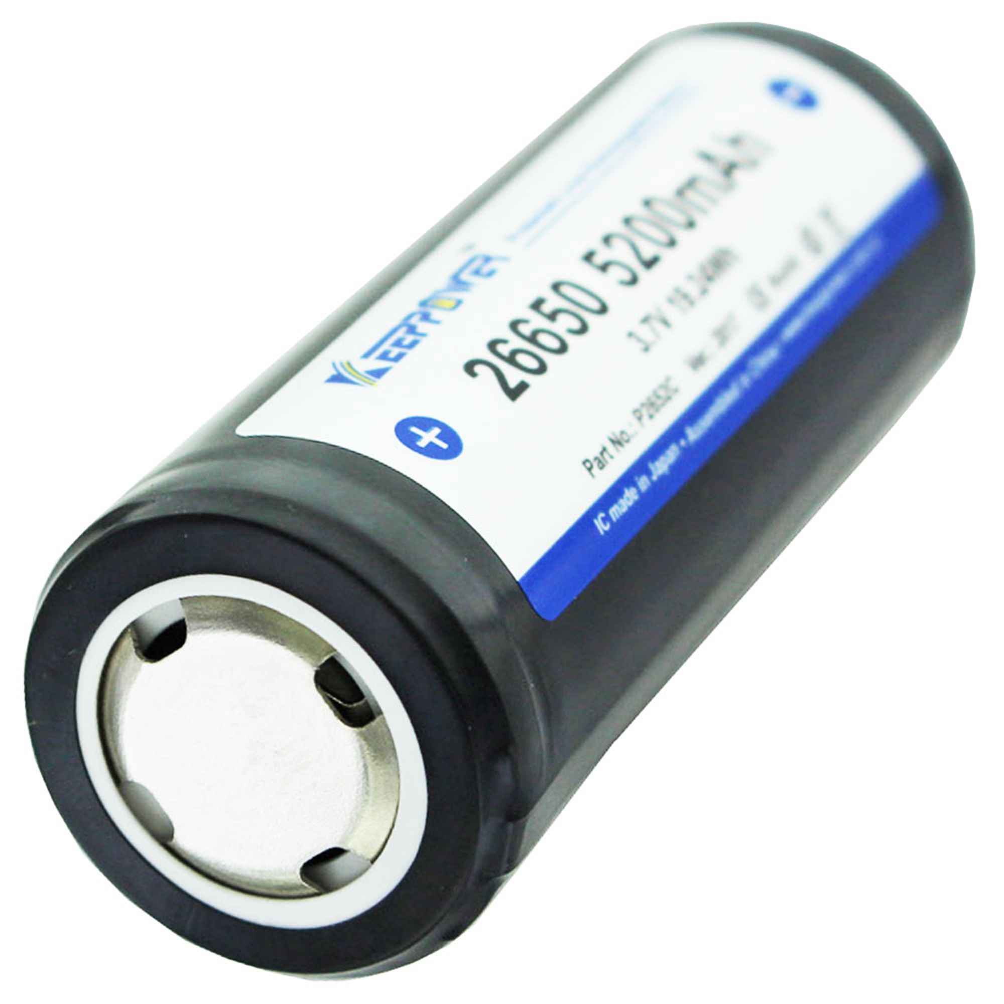 Keeppower 26650 - 5200mAh, 3.6V - 3.7V Li-Ion pil PCB korumalı 69.5x26.8mm