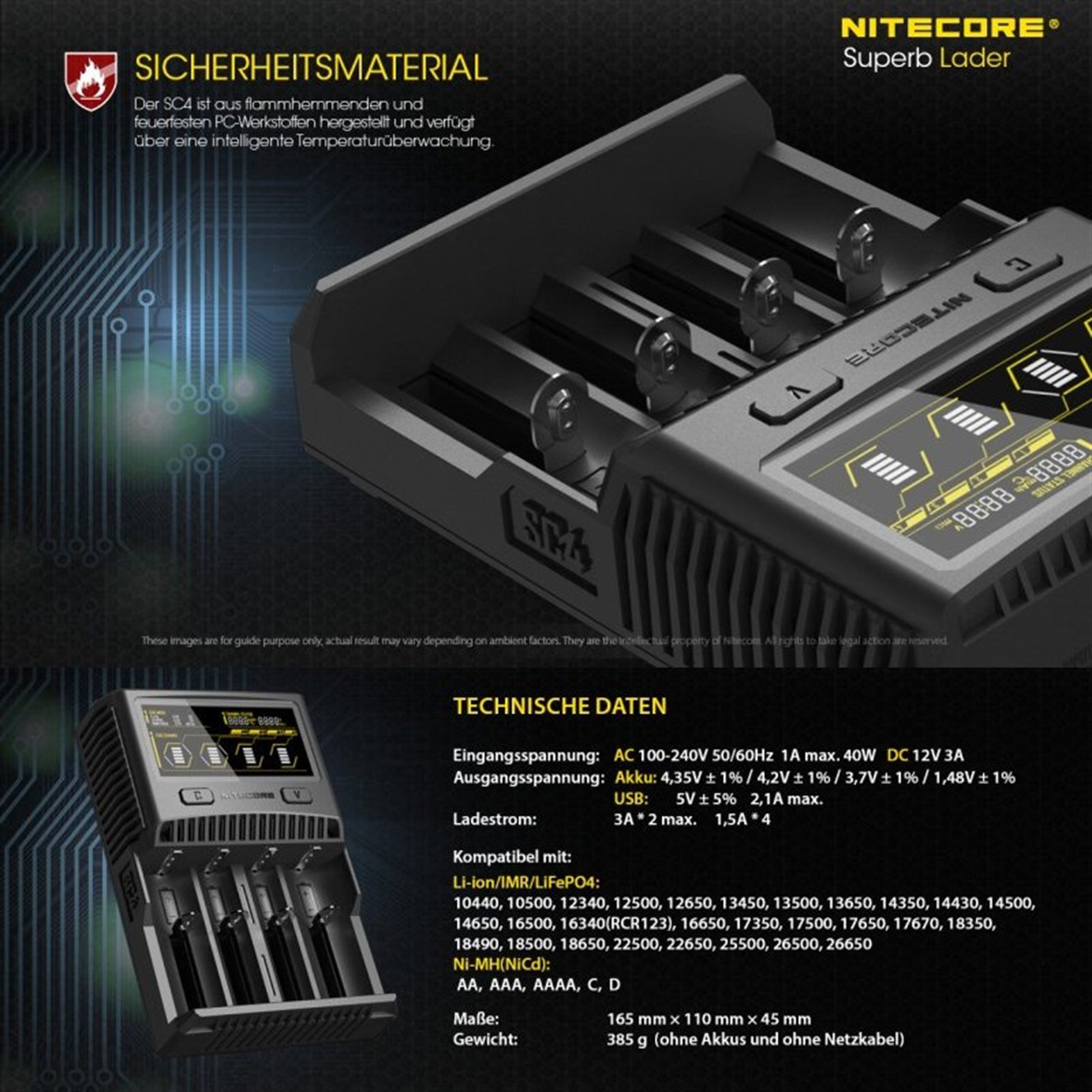 Nitecore SC4 hızlı şarj cihazı neredeyse tüm Li-ion, NiMH ve LiFEPO4 piller için uygundur