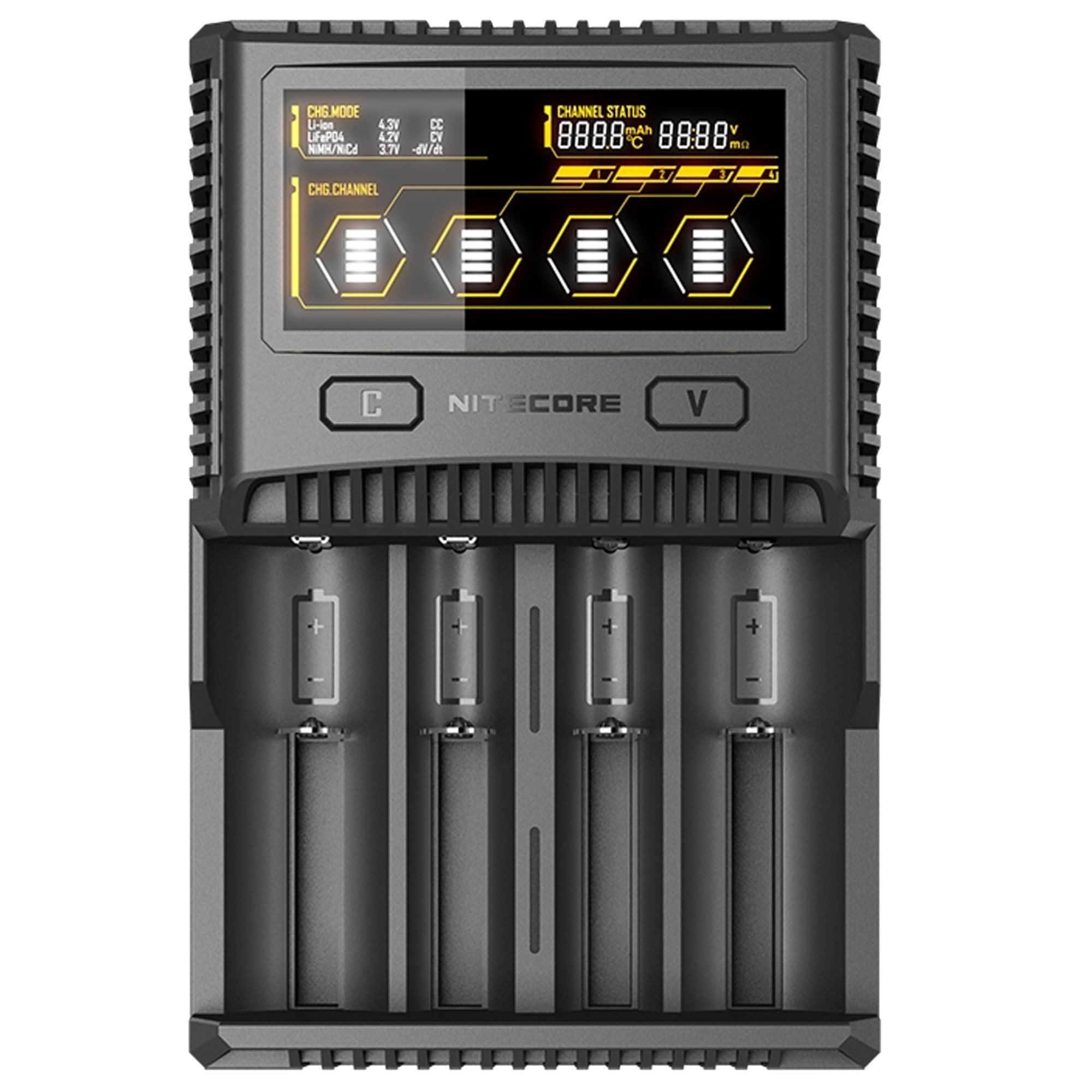 Nitecore SC4 hızlı şarj cihazı neredeyse tüm Li-ion, NiMH ve LiFEPO4 piller için uygundur
