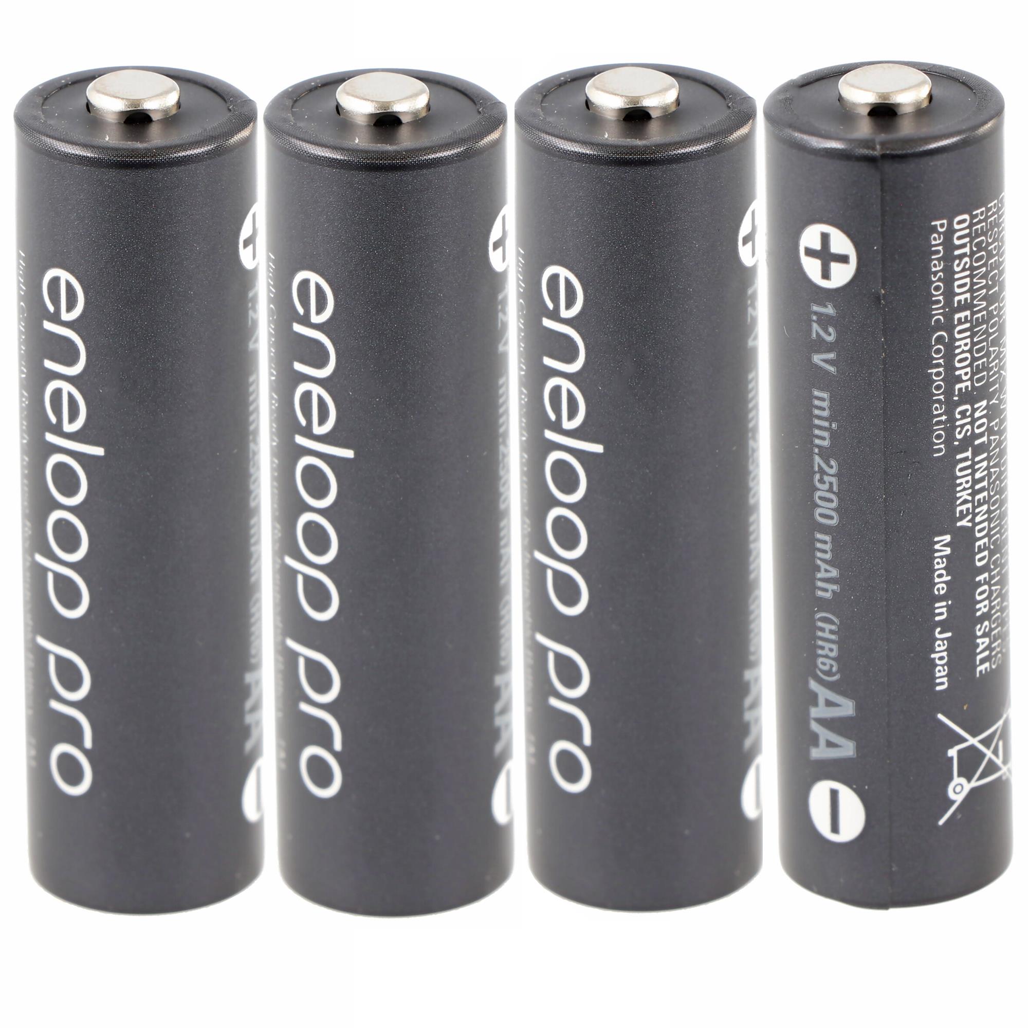 Panasonic eneloop pro, önceden şarj edilmiş, perakende blister (4'lü paket) BK-3HCDE/4BE şarj edilebilir pil NiMH, Mignon, AA, HR06, 1.2V ve 2500mAh 5410853064152