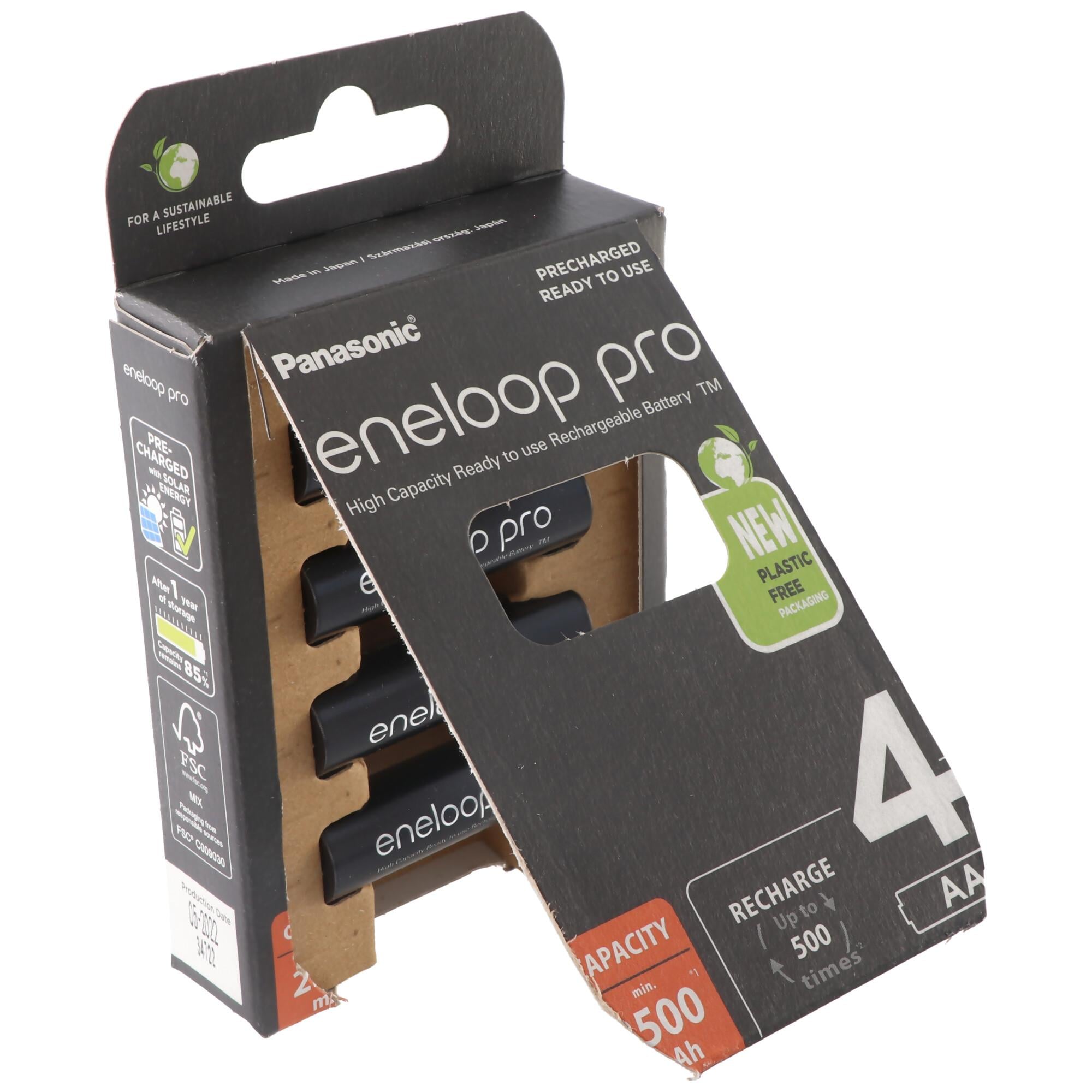 Panasonic eneloop pro, önceden şarj edilmiş, perakende blister (4'lü paket) BK-3HCDE/4BE şarj edilebilir pil NiMH, Mignon, AA, HR06, 1.2V ve 2500mAh 5410853064152