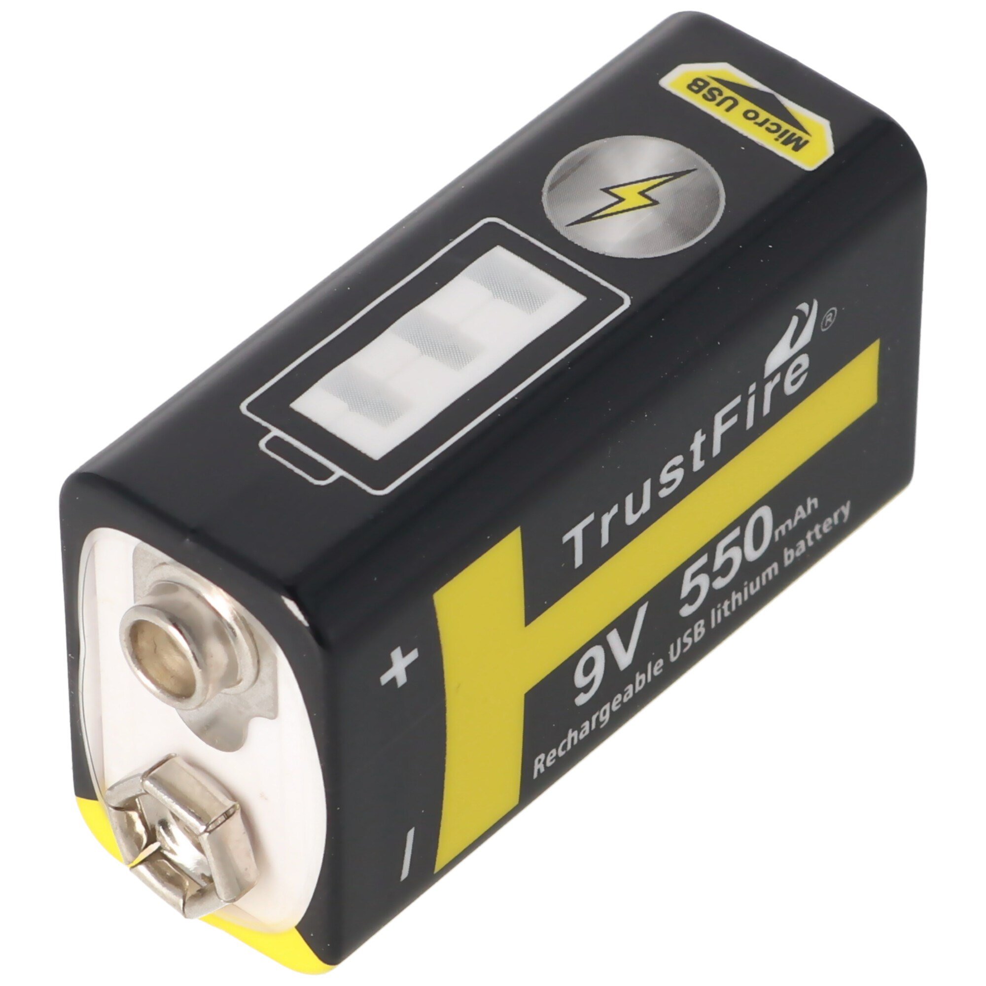 Trustfire 9V-Blok 6LR61 6F22 550mAh BMS, USB şarj fonksiyonu ile korunmaktadır