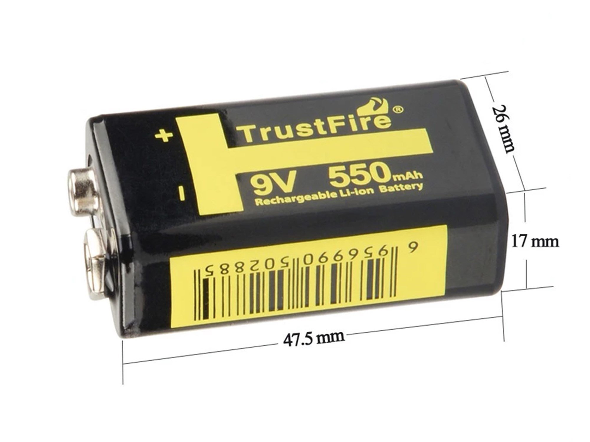 Trustfire 9V-Blok 6LR61 6F22 550mAh BMS, USB şarj fonksiyonu ile korunmaktadır