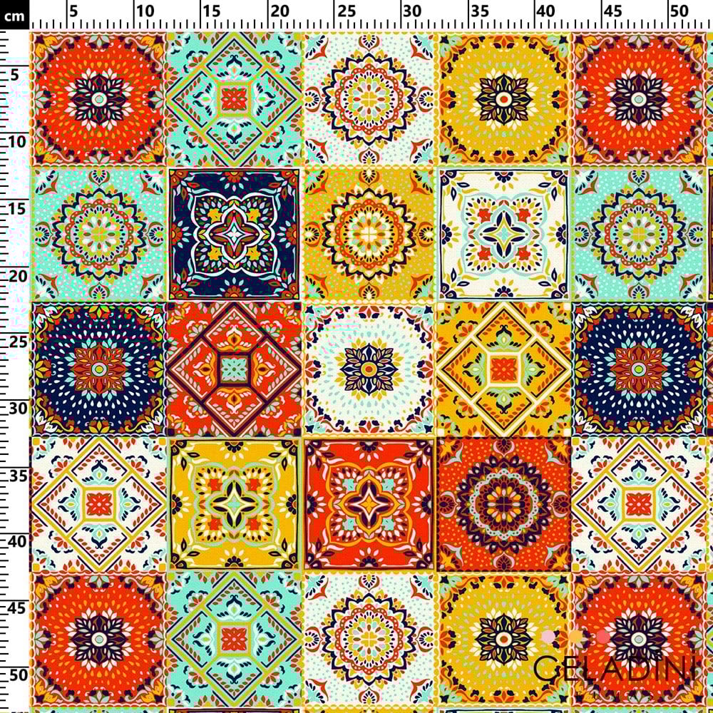 Kavuniçi Turkuaz Fayans Desenli Kumaş