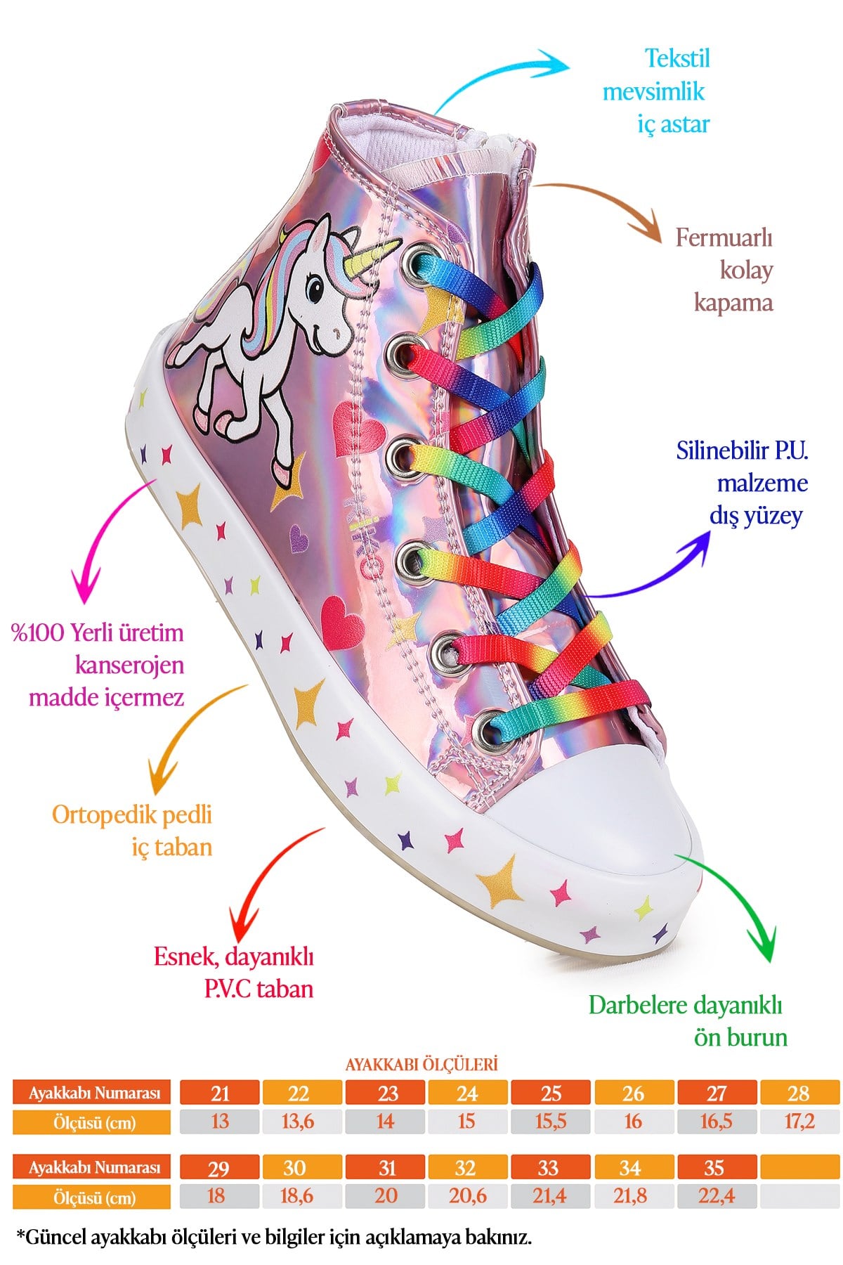  Pames Unicorn Fermuarlı Kız Çocuk Spor Ayakkabı Pembe