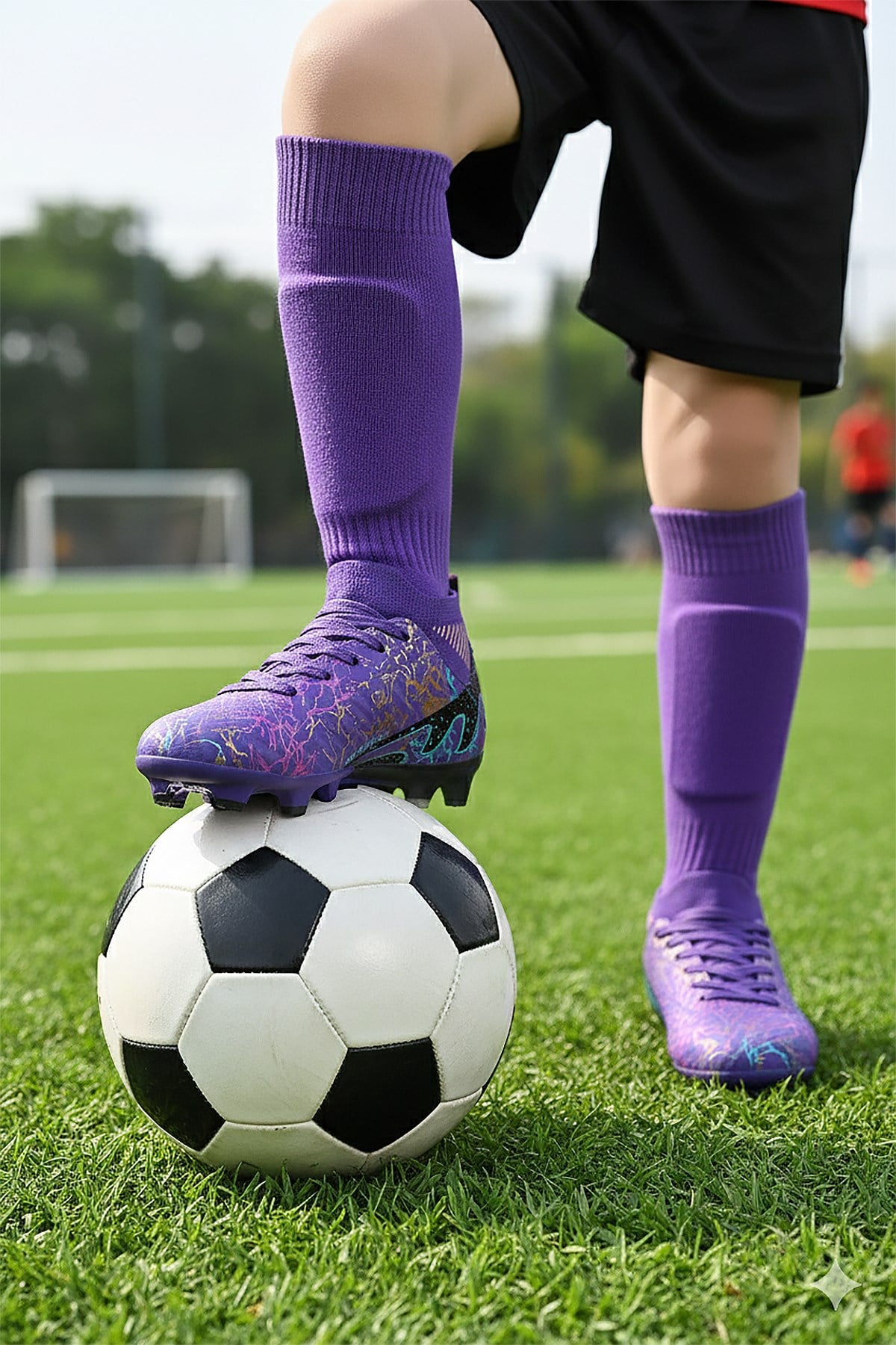  Roger Boğazlı Krampon Çim Saha Erkek Çocuk Futbol Ayakkabı Mor - Turkuaz