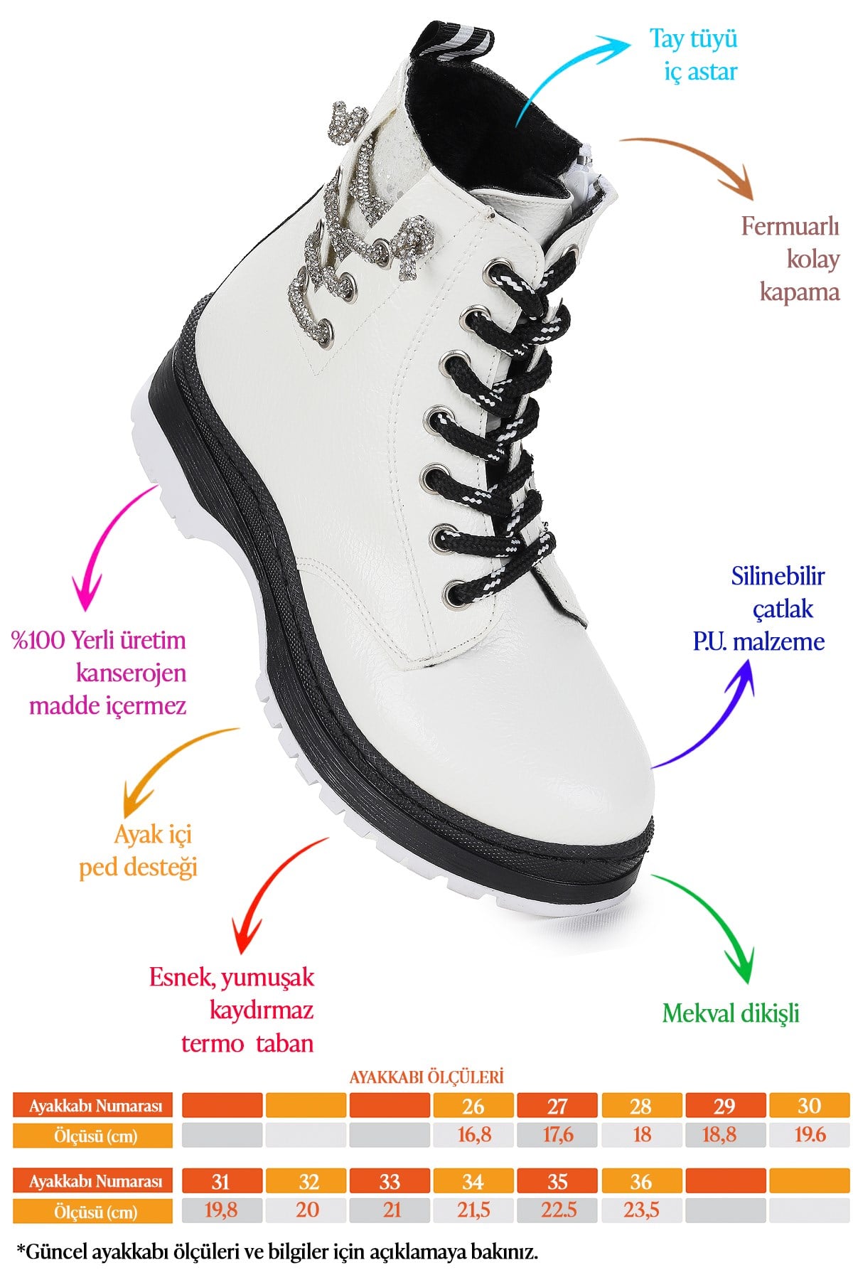 Capsule Kırışık Taşlı Termo Taban Kız Çocuk Bot Ayakkabı Beyaz