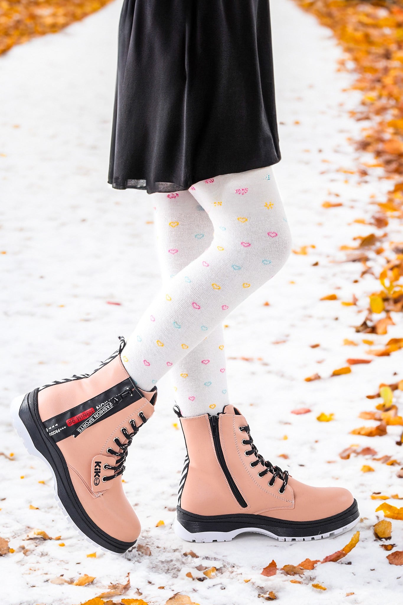 Fashion Cilt Fermuarlı Termo Taban Kız Çocuk Bot Ayakkabı Pudra