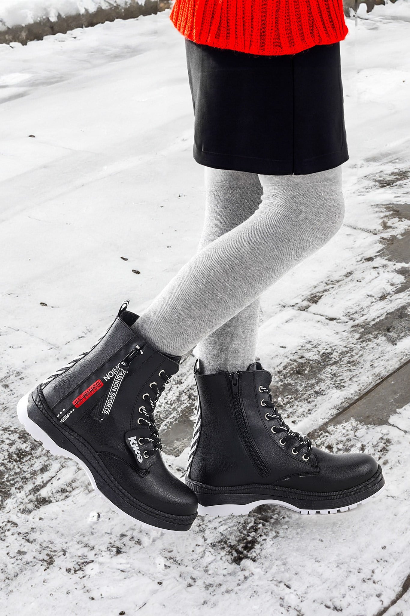 Fashion Cilt Fermuarlı Termo Taban Kız Çocuk Bot Ayakkabı Siyah
