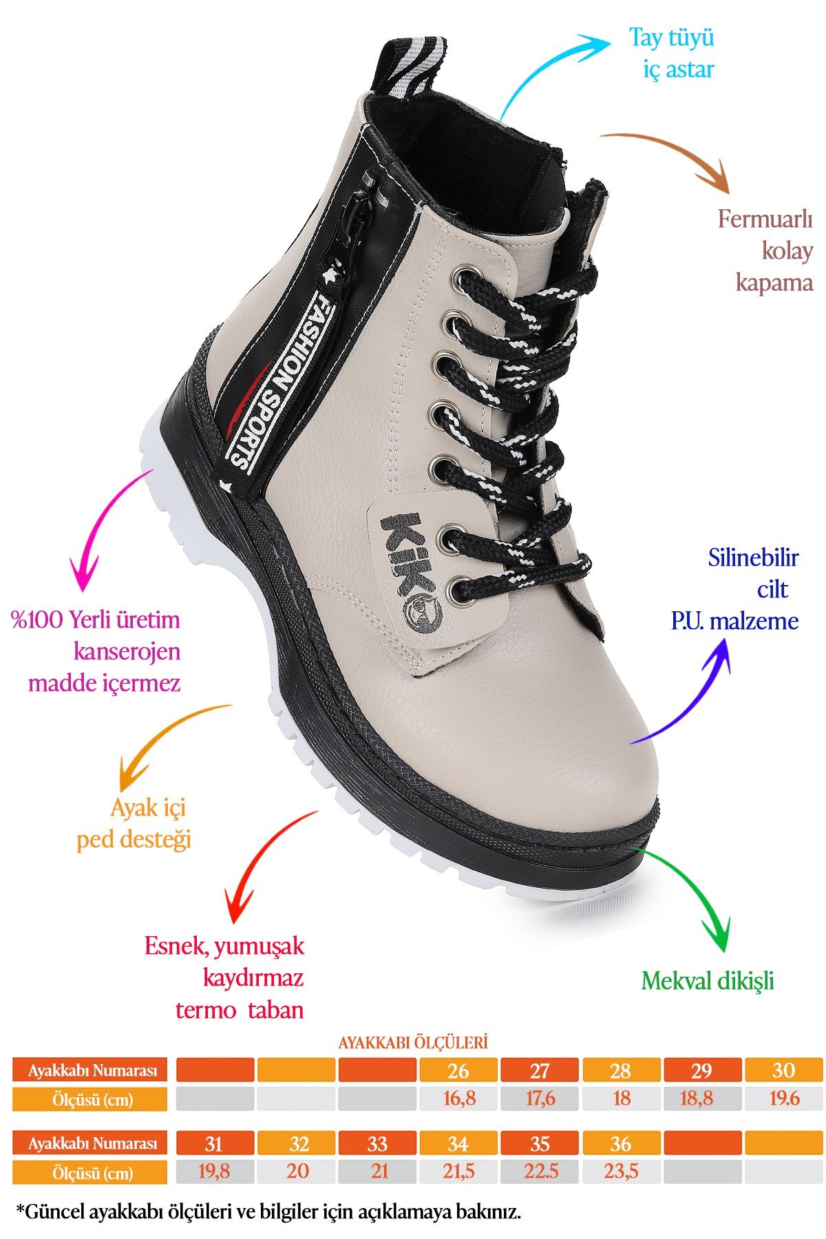 Fashion Cilt Fermuarlı Termo Taban Kız Çocuk Bot Ayakkabı Bej