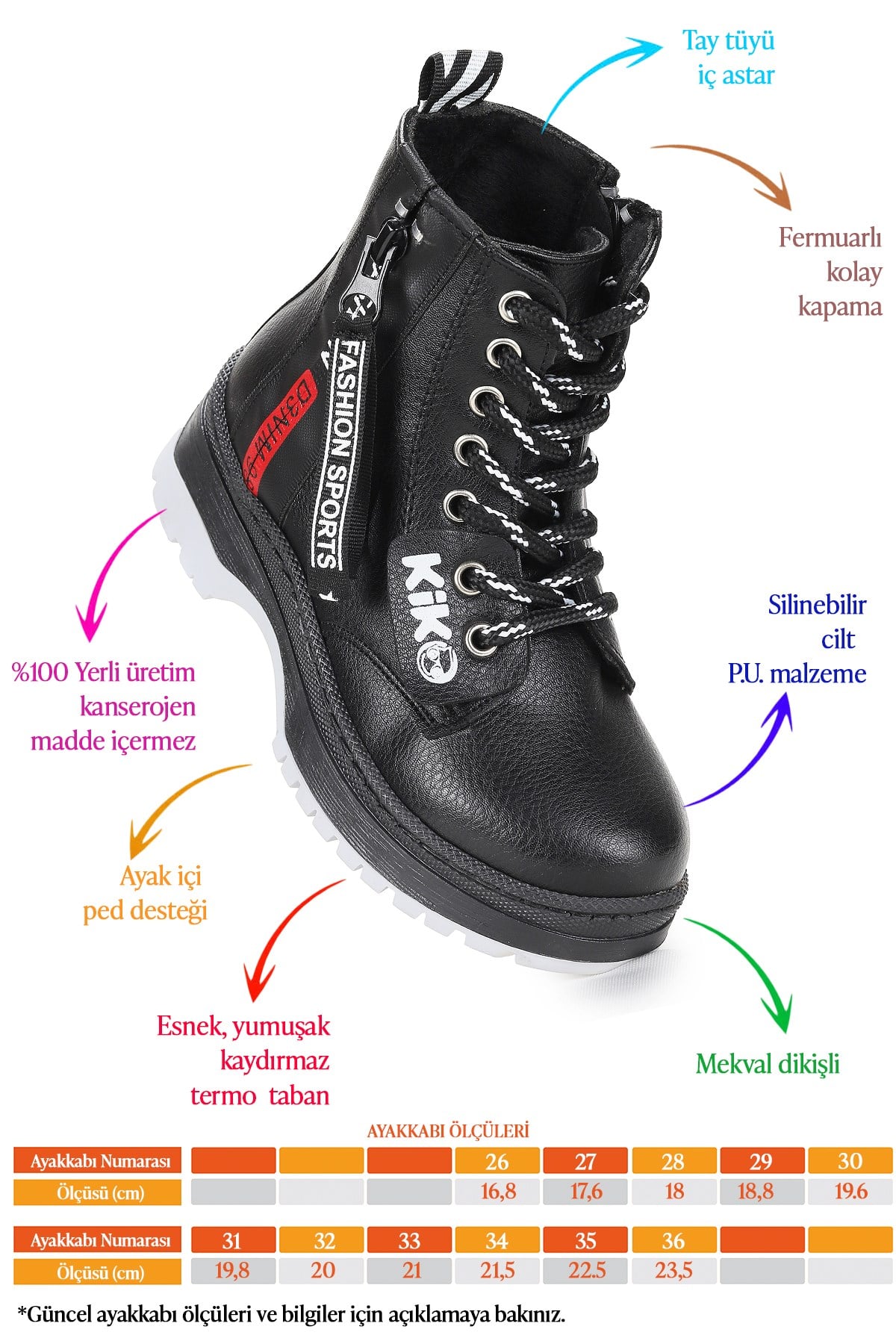Fashion Cilt Fermuarlı Termo Taban Kız Çocuk Bot Ayakkabı Siyah