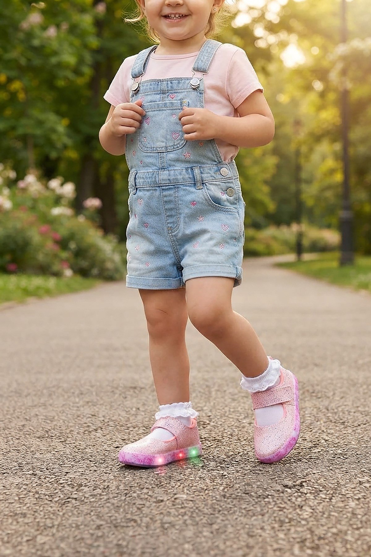 Fine Günlük Işıklı Cırtlı Kız Bebek Babet Ayakkabı Pembe