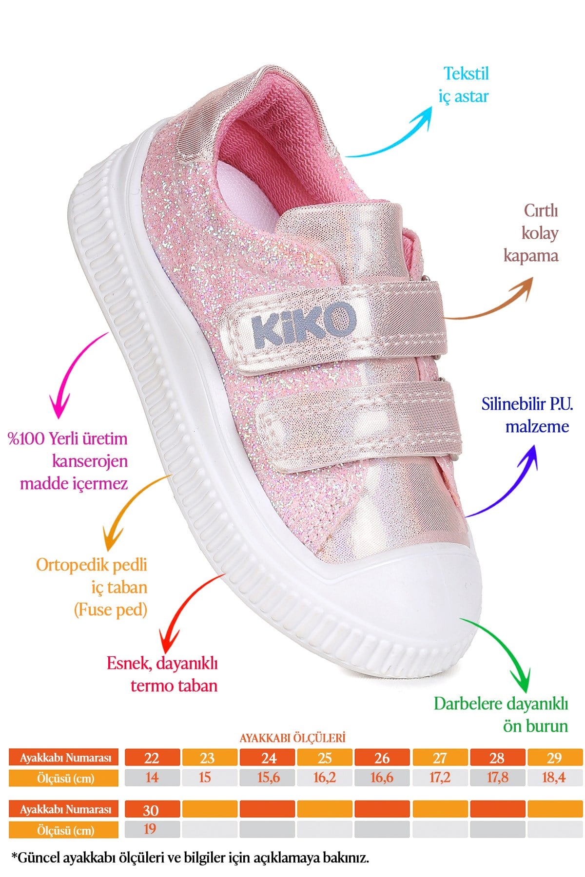 Glitter Cırtlı Kız Bebek Günlük Ayakkabı Pembe
