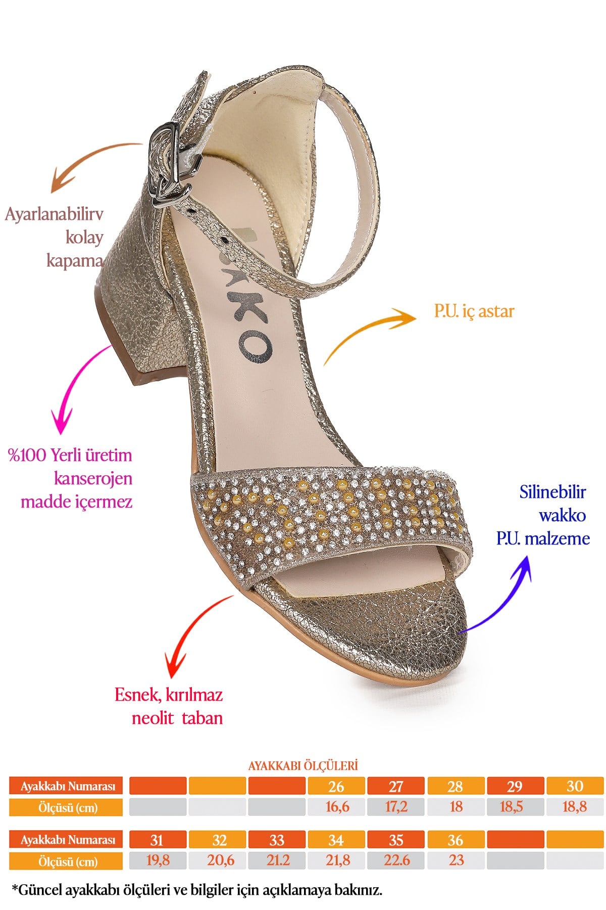 Heidi Çatlak Günlük Kız Çocuk 3 Cm Topuk Sandalet Ayakkabı Altın