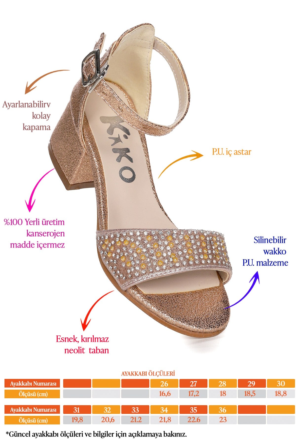 Heidi Çatlak Günlük Kız Çocuk 3 Cm Topuk Sandalet Ayakkabı Bakır
